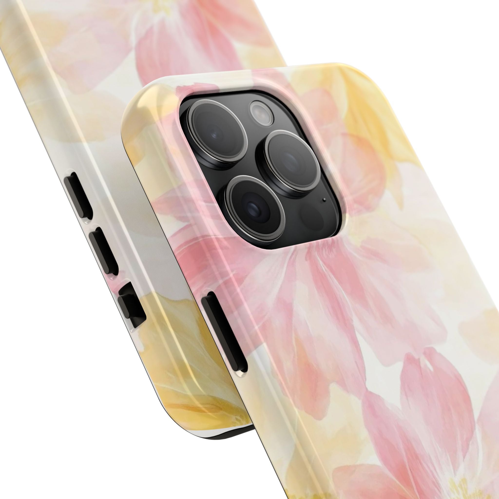 Floral Watercolor Tough Phone Case — Pink & Yellow Bloom Protective Cover