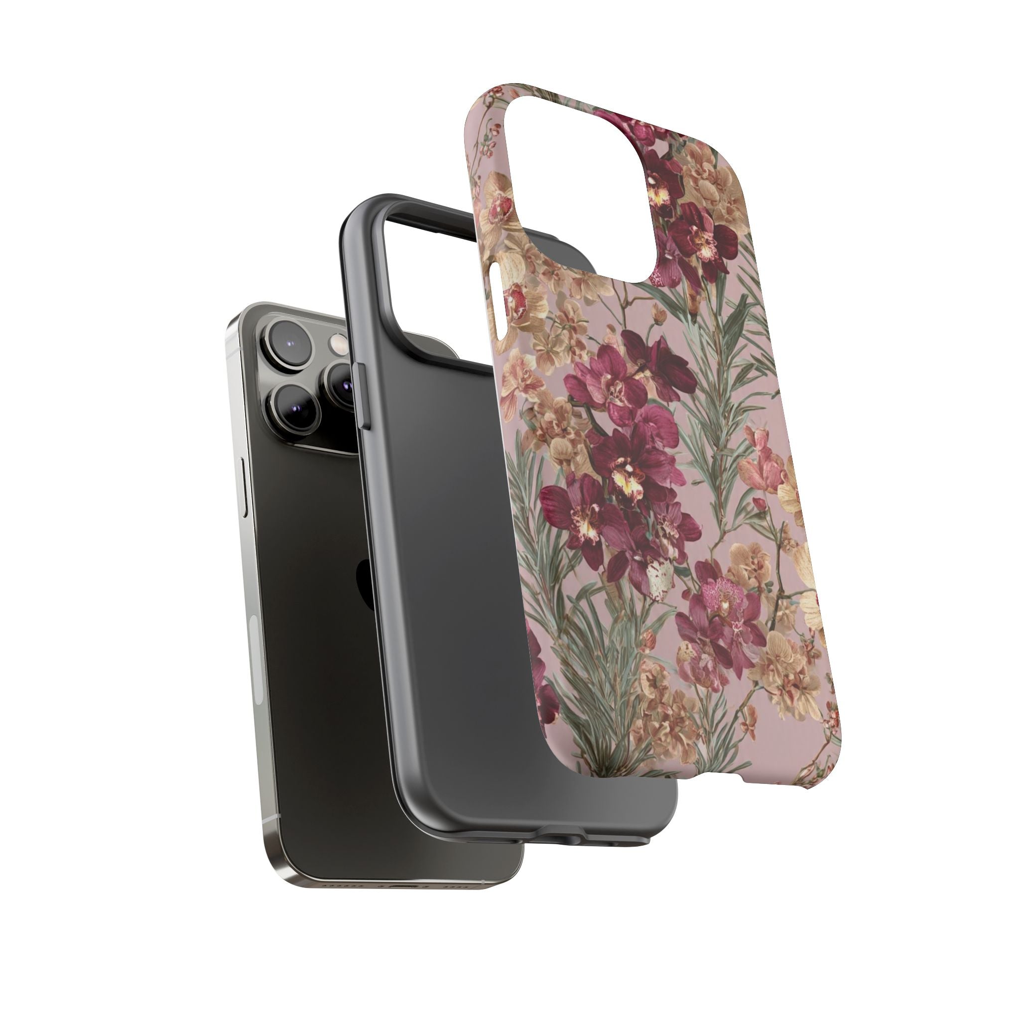 Floral Orchid Tough Phone Case — Vintage Pink Burgundy Protection