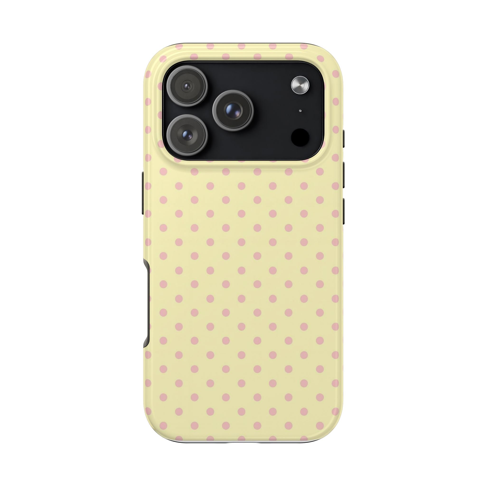 Pink Polka Dot Tough Phone Case — Pastel Yellow Protective iPhone Cover