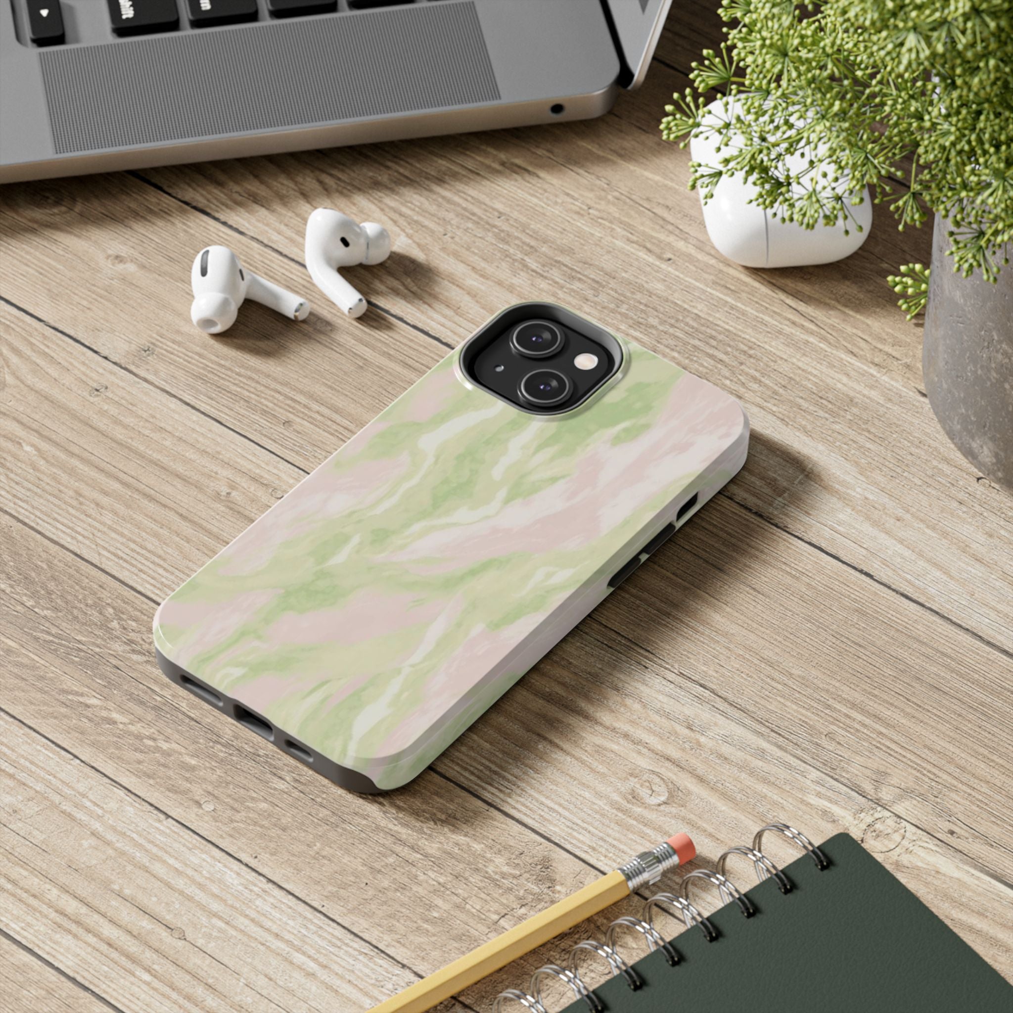 Pastel Marble Tough Phone Case — Pink & Sage Protective Phone Cover
