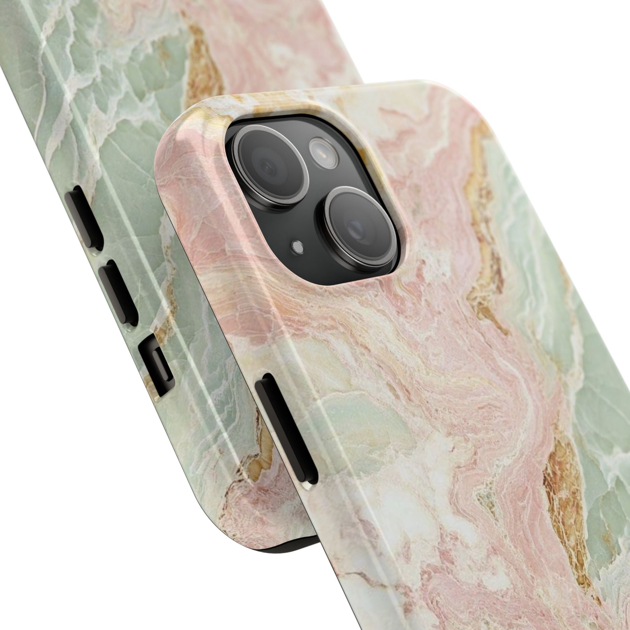 Pastel Marble Tough Phone Case – Protective iPhone Cover with Pink & Mint Swirl