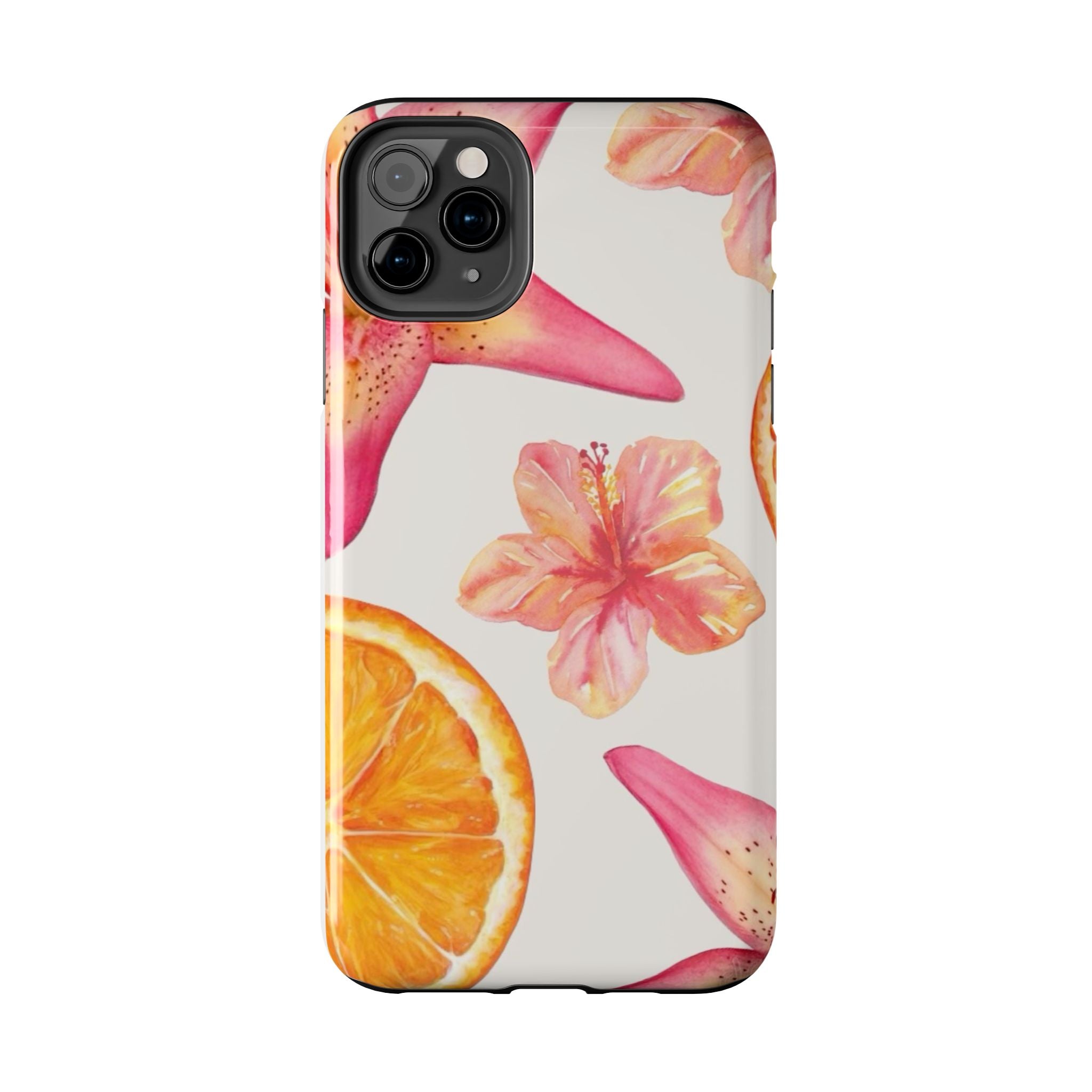 Tough Phone Case — Tropical Citrus & Pink Hibiscus Design