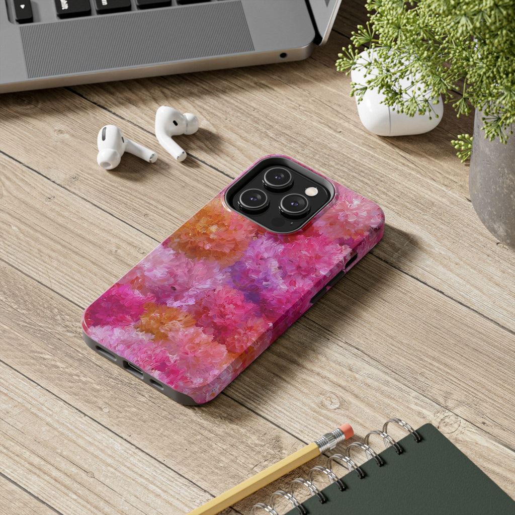 Floral Burst Tough Phone Case — Pink Watercolor Peony Protective Cover