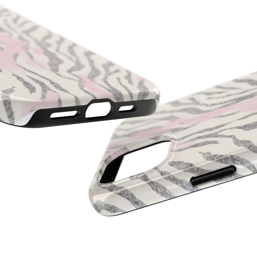 Zebra Blush Tough Phone Case — Pink Marble Animal Print Protective Cover