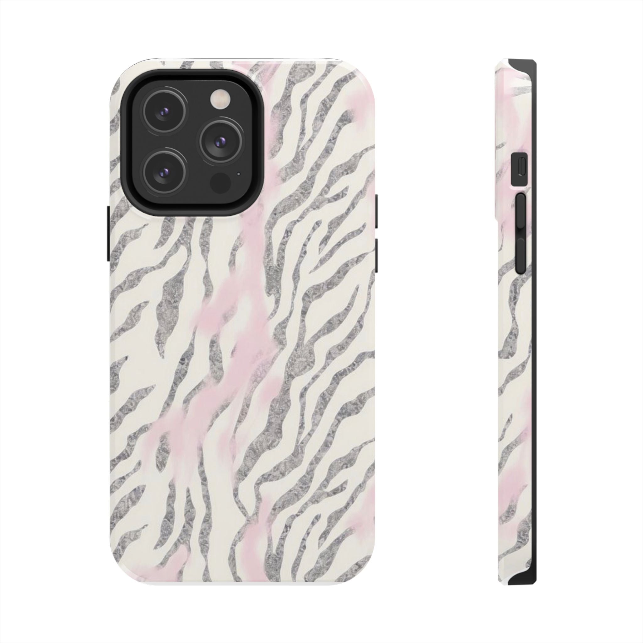 Zebra Blush Tough Phone Case — Pink Marble Animal Print Protective Cover