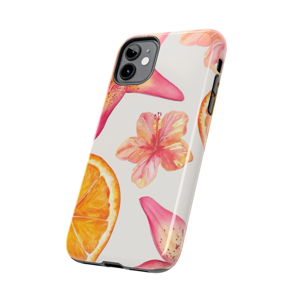 Tough Phone Case — Tropical Citrus & Pink Hibiscus Design