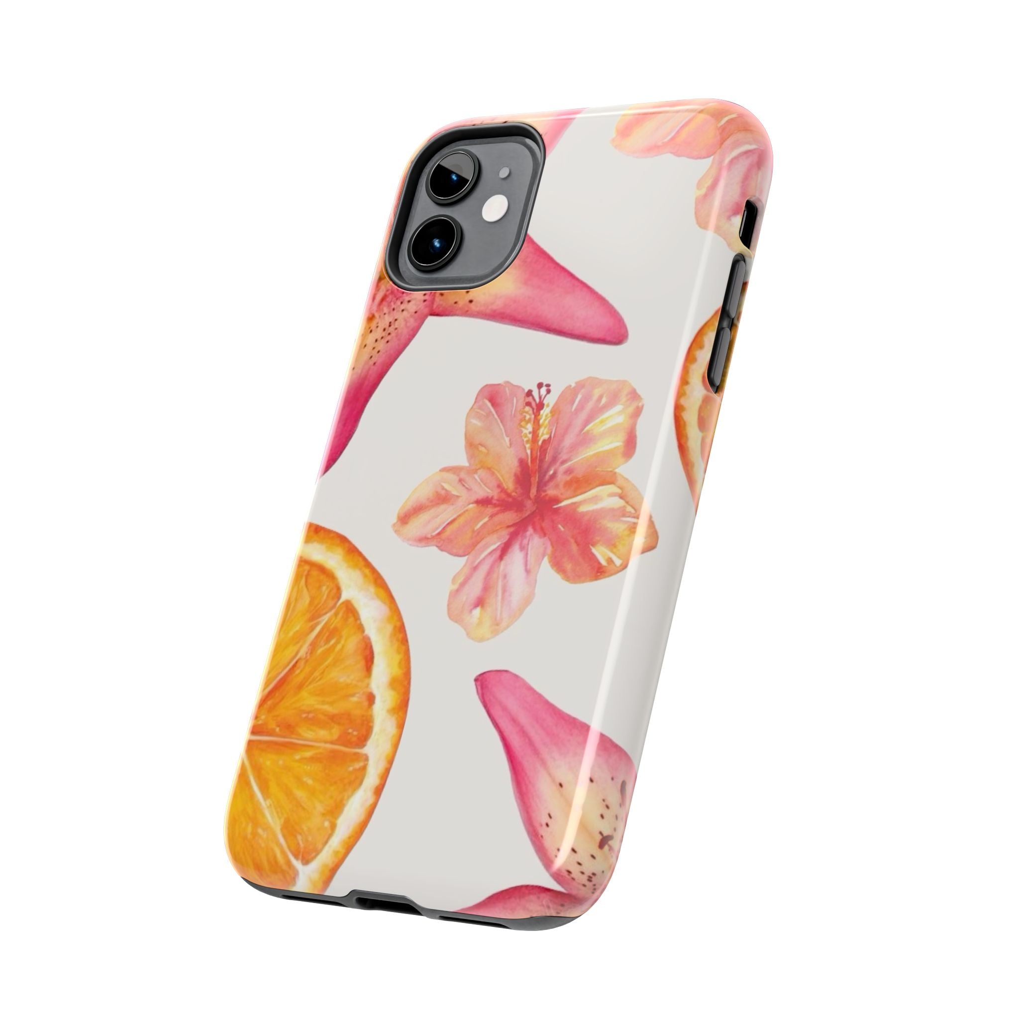 Tough Phone Case — Tropical Citrus & Pink Hibiscus Design