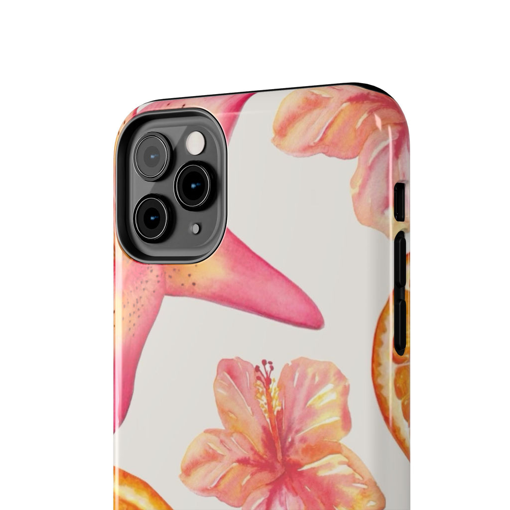 Tough Phone Case — Tropical Citrus & Pink Hibiscus Design