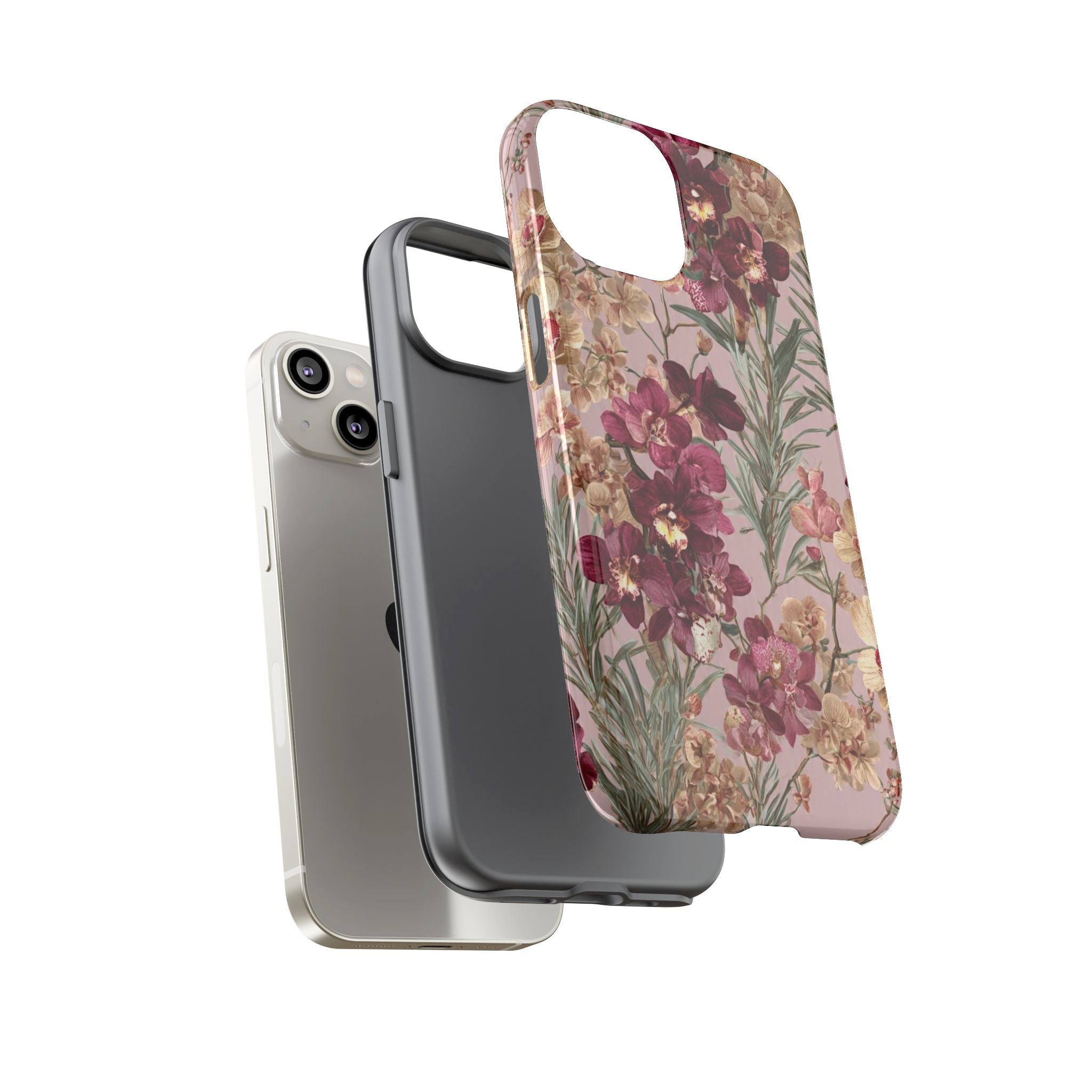 Floral Orchid Tough Phone Case — Vintage Pink Burgundy Protection