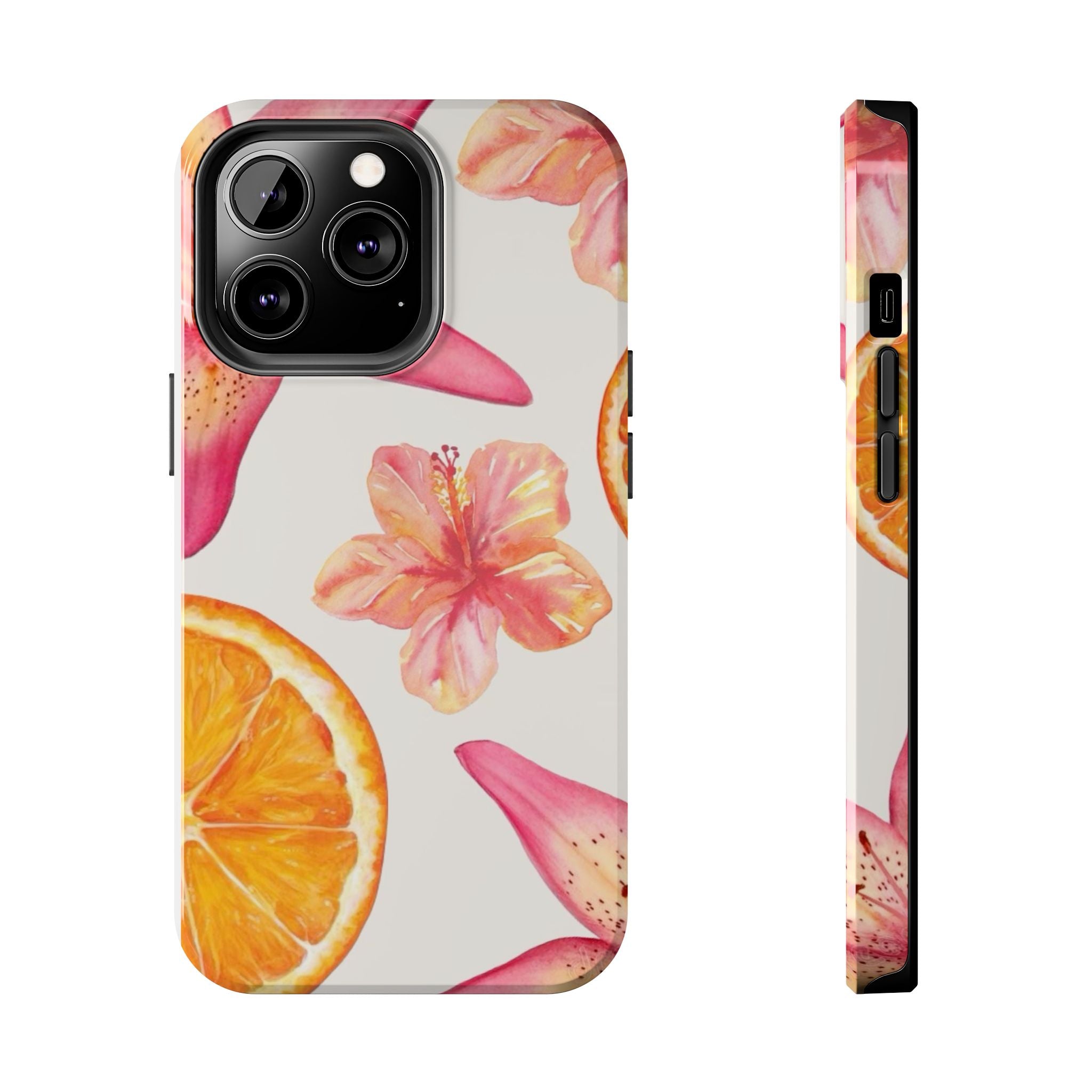 Tough Phone Case — Tropical Citrus & Pink Hibiscus Design