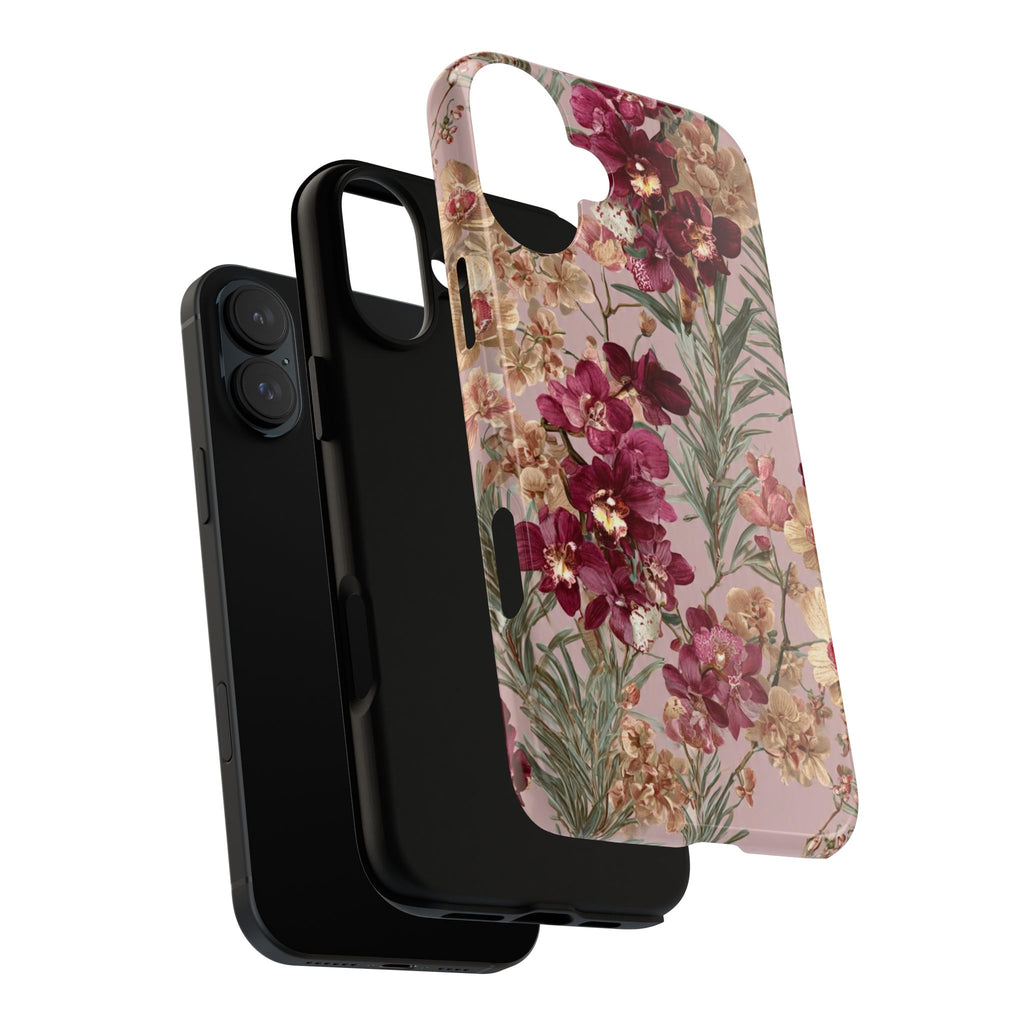 Floral Orchid Tough Phone Case — Vintage Pink Burgundy Protection