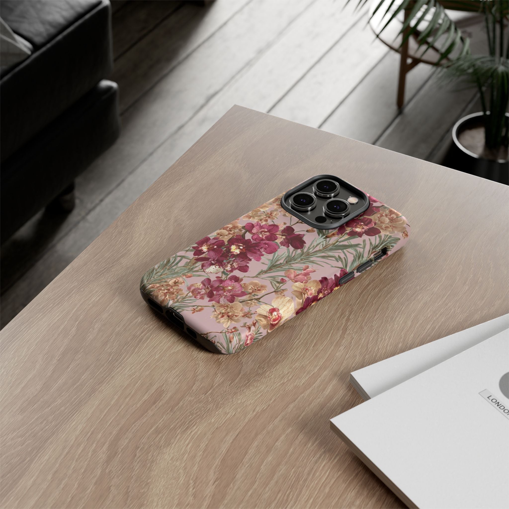 Floral Orchid Tough Phone Case — Vintage Pink Burgundy Protection