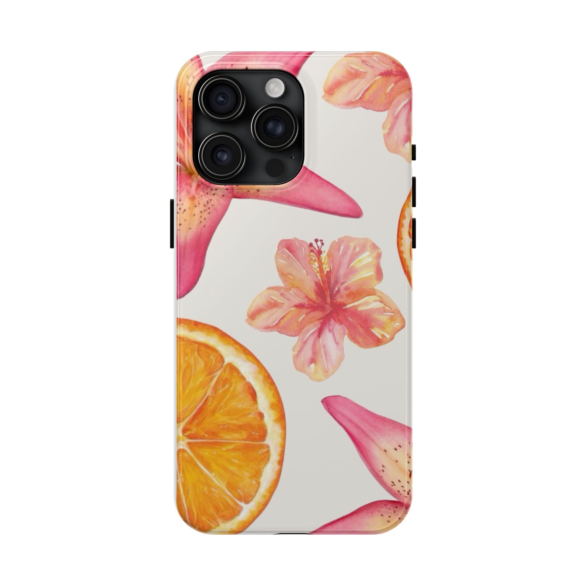 Tough Phone Case — Tropical Citrus & Pink Hibiscus Design