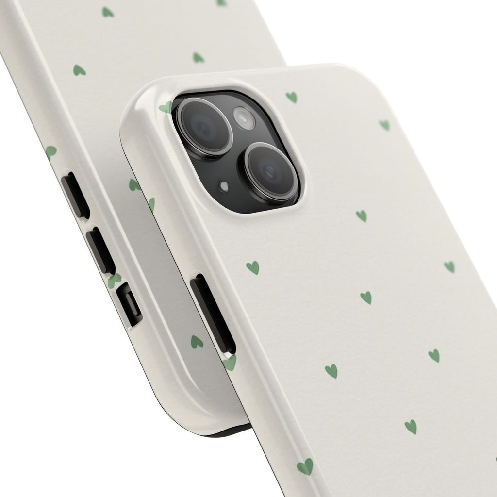 Minimal Green Heart Tough Phone Case — Protective Cute Patterned iPhone Case