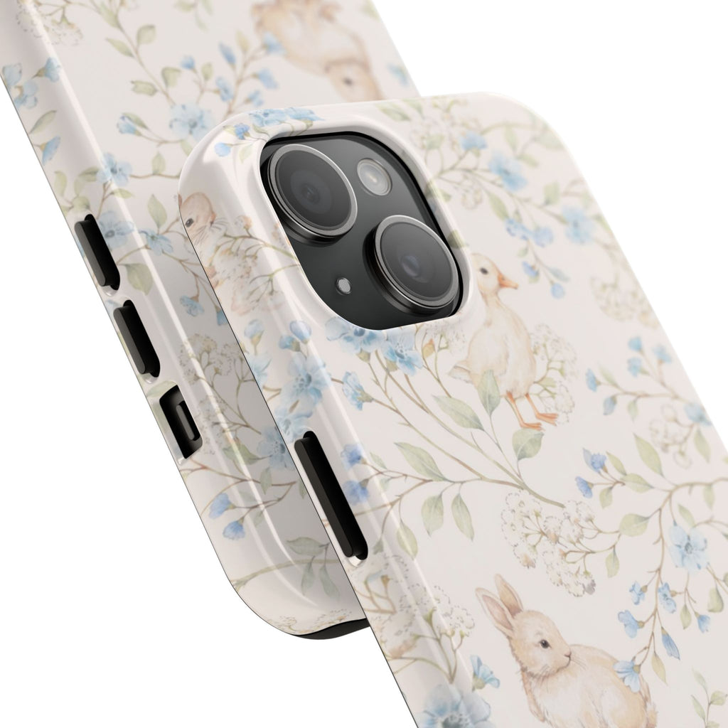 Floral Bunny Tough Phone Case — Pastel Spring Rabbit Protective Cover