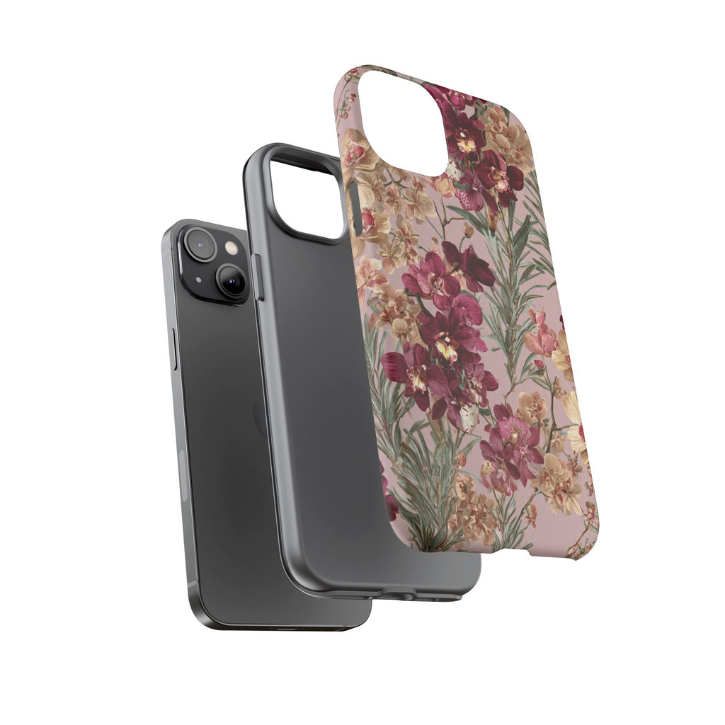 Floral Orchid Tough Phone Case — Vintage Pink Burgundy Protection
