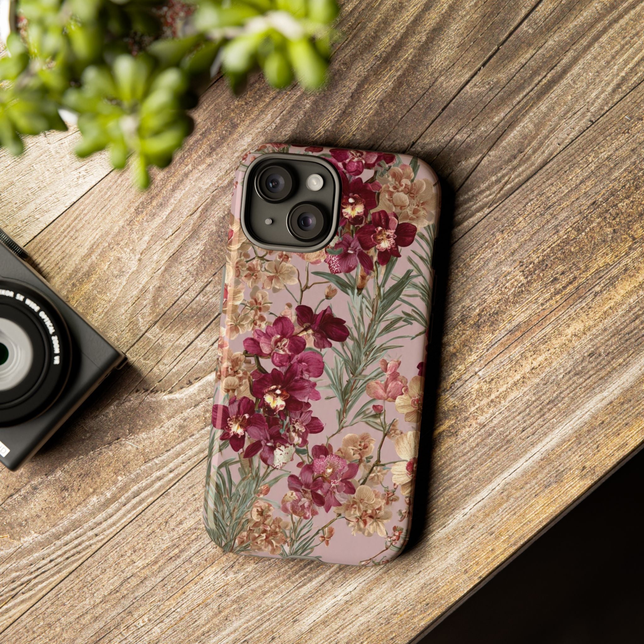 Floral Orchid Tough Phone Case — Vintage Pink Burgundy Protection