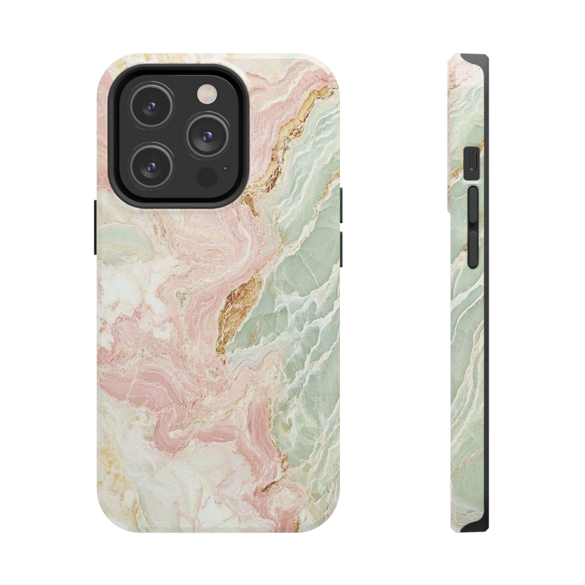 Pastel Marble Tough Phone Case – Protective iPhone Cover with Pink & Mint Swirl