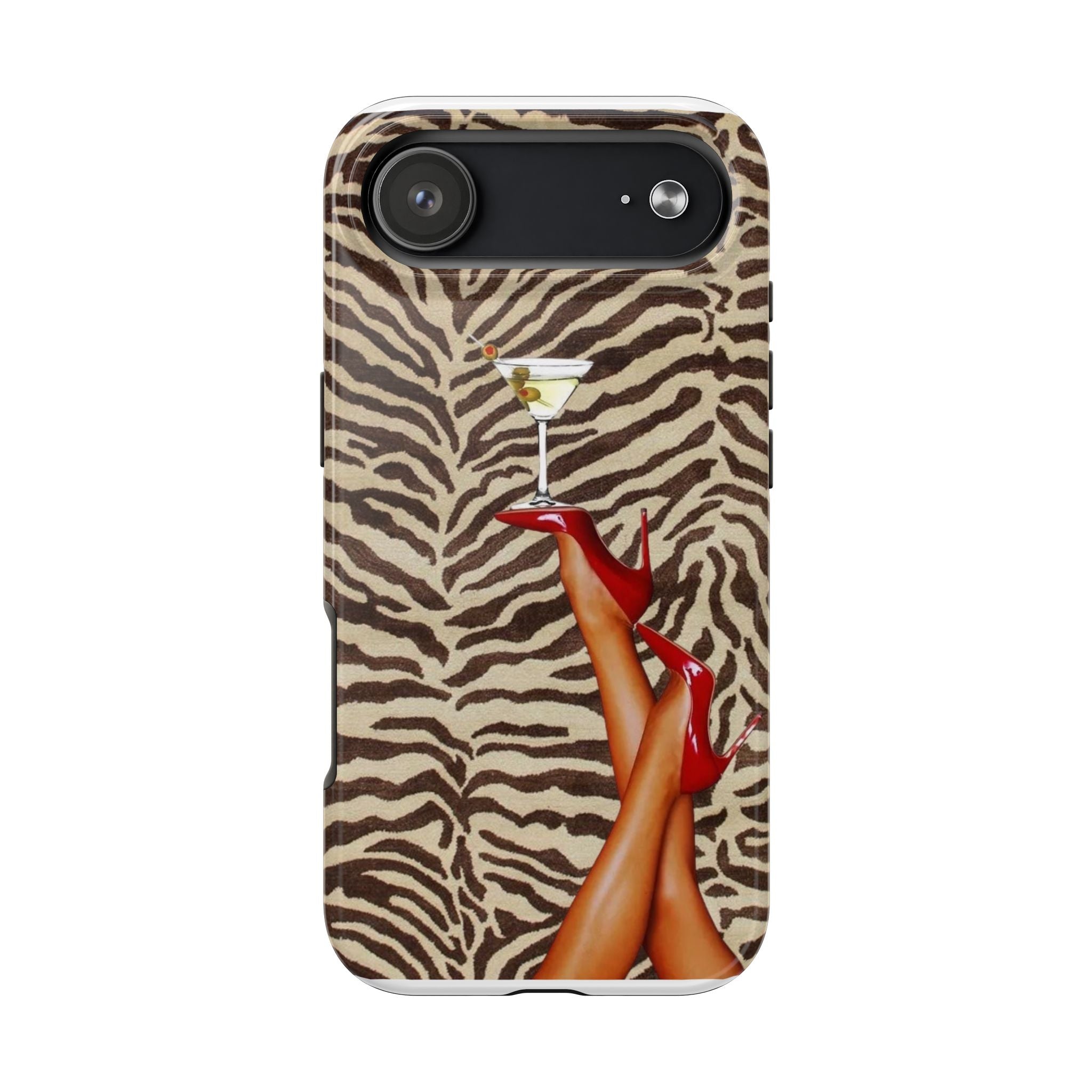 Zebra Glam Tough Phone Case — Martini & Red Heels Retro Style