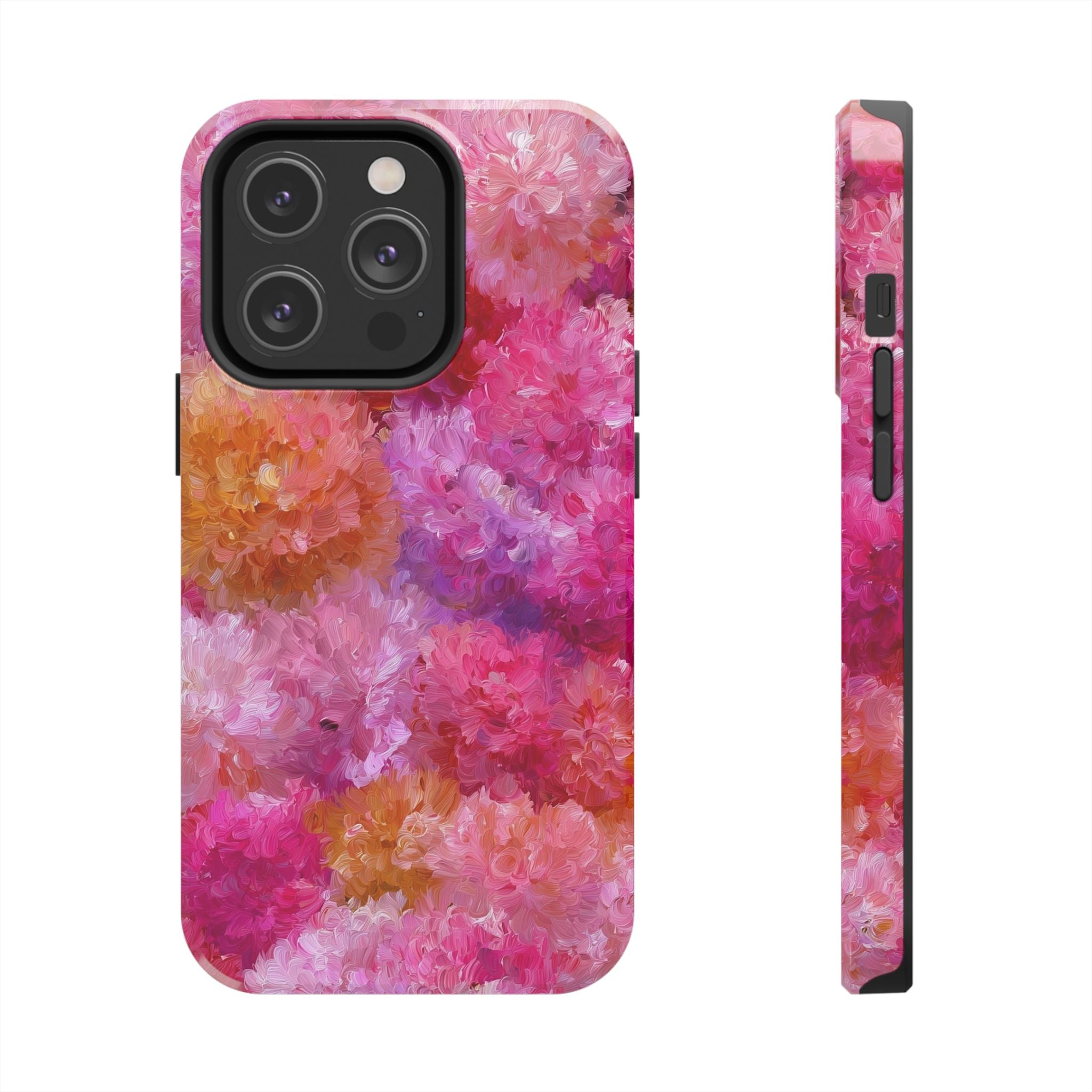 Floral Burst Tough Phone Case — Pink Watercolor Peony Protective Cover