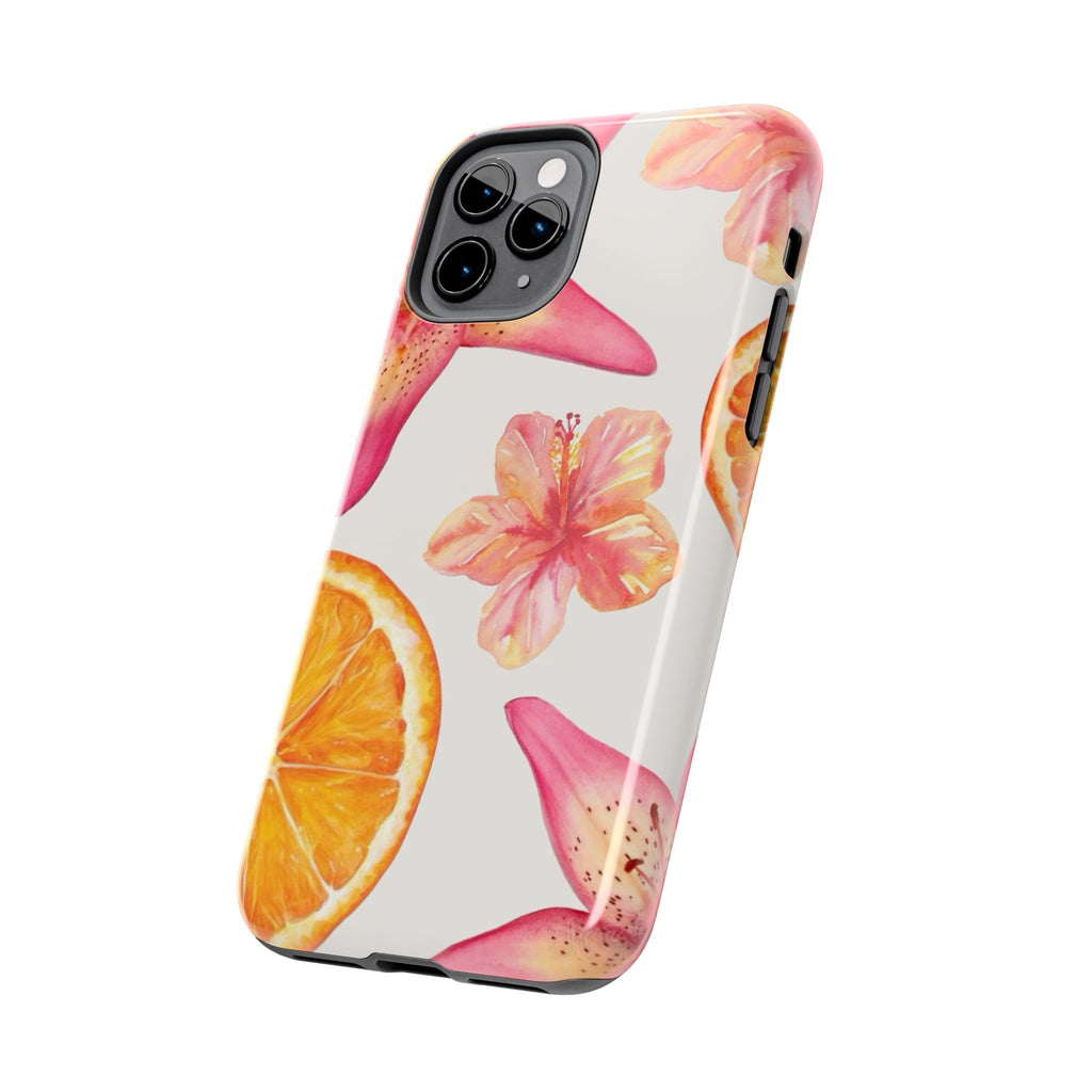 Tough Phone Case — Tropical Citrus & Pink Hibiscus Design