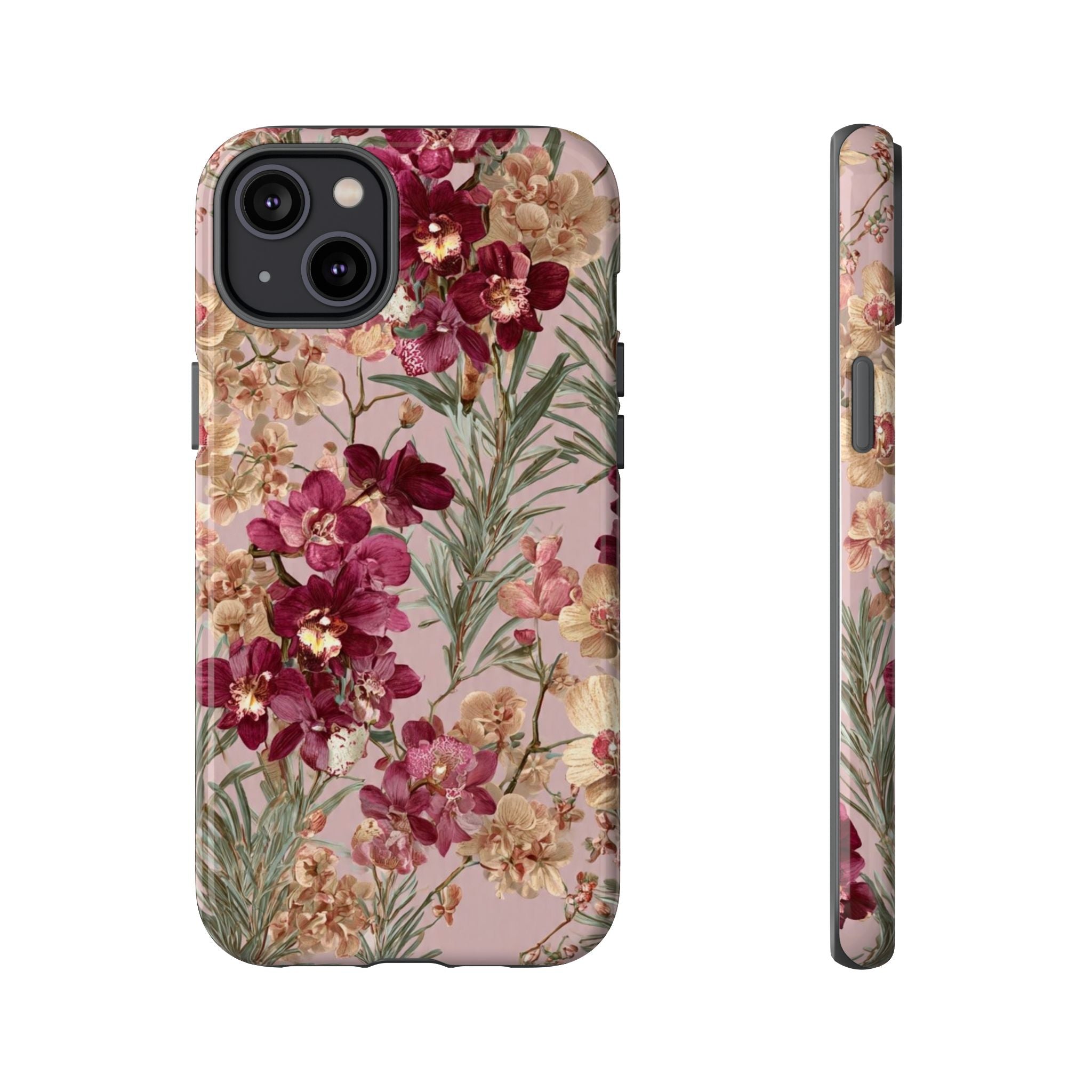 Floral Orchid Tough Phone Case — Vintage Pink Burgundy Protection