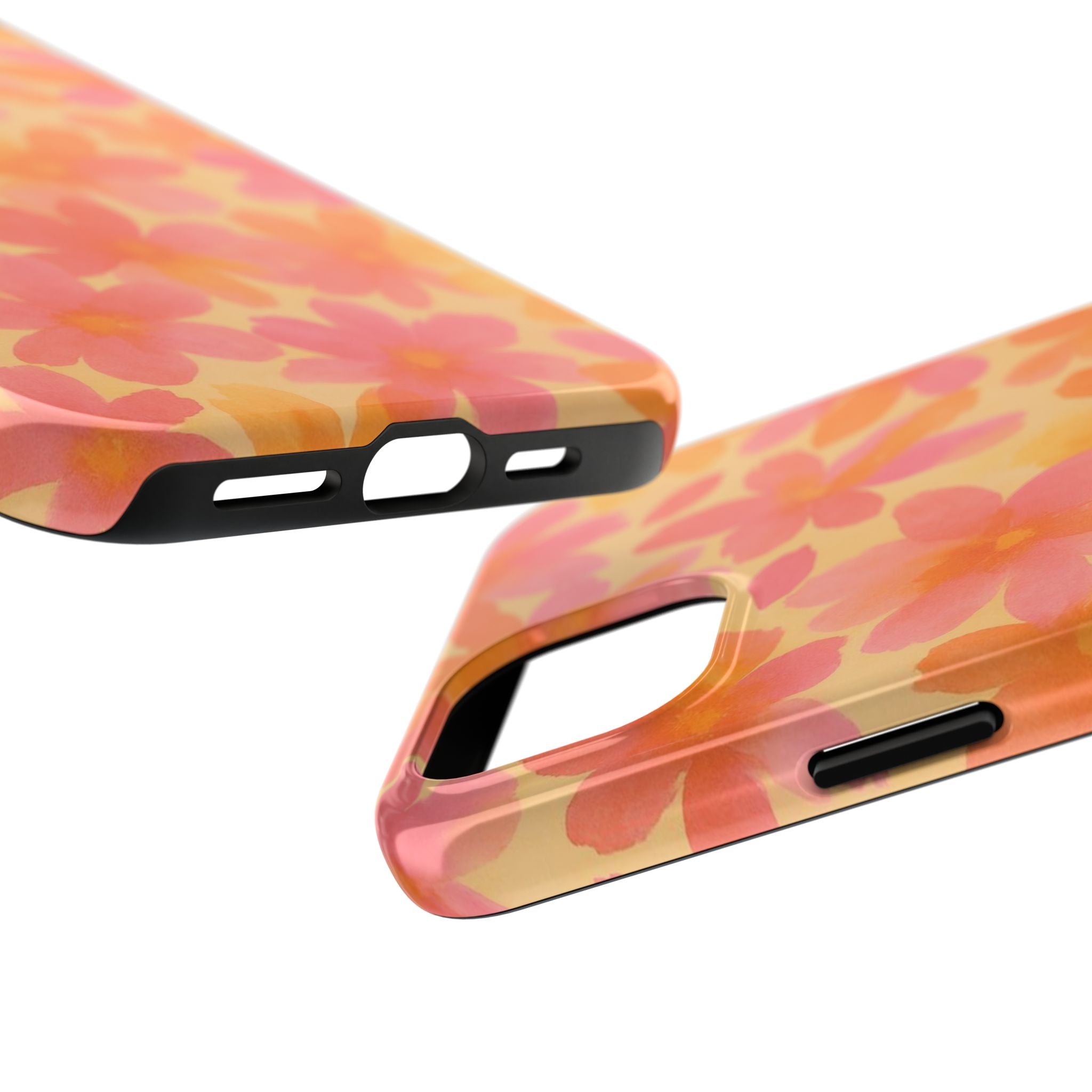 Floral Watercolor Tough Phone Case — Pink & Orange Bloom Protective Cover