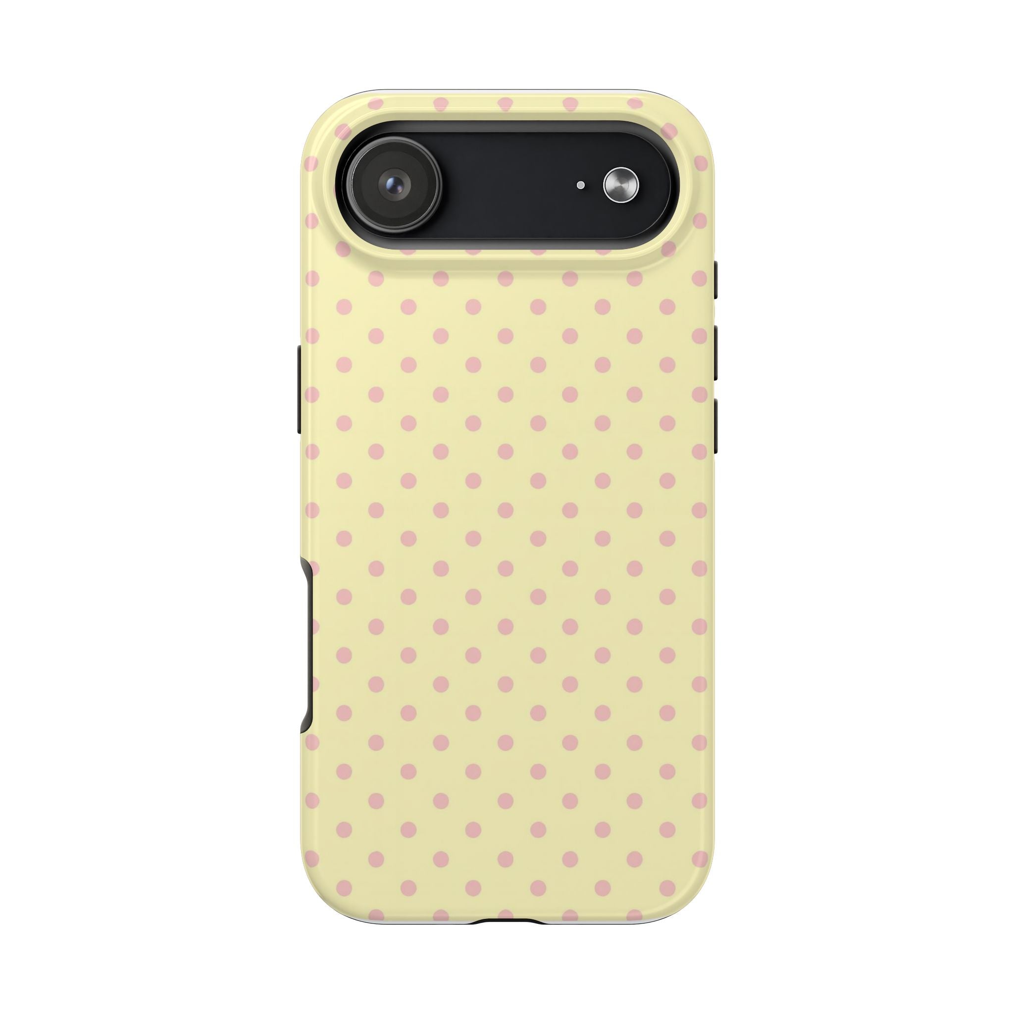 Pink Polka Dot Tough Phone Case — Pastel Yellow Protective iPhone Cover