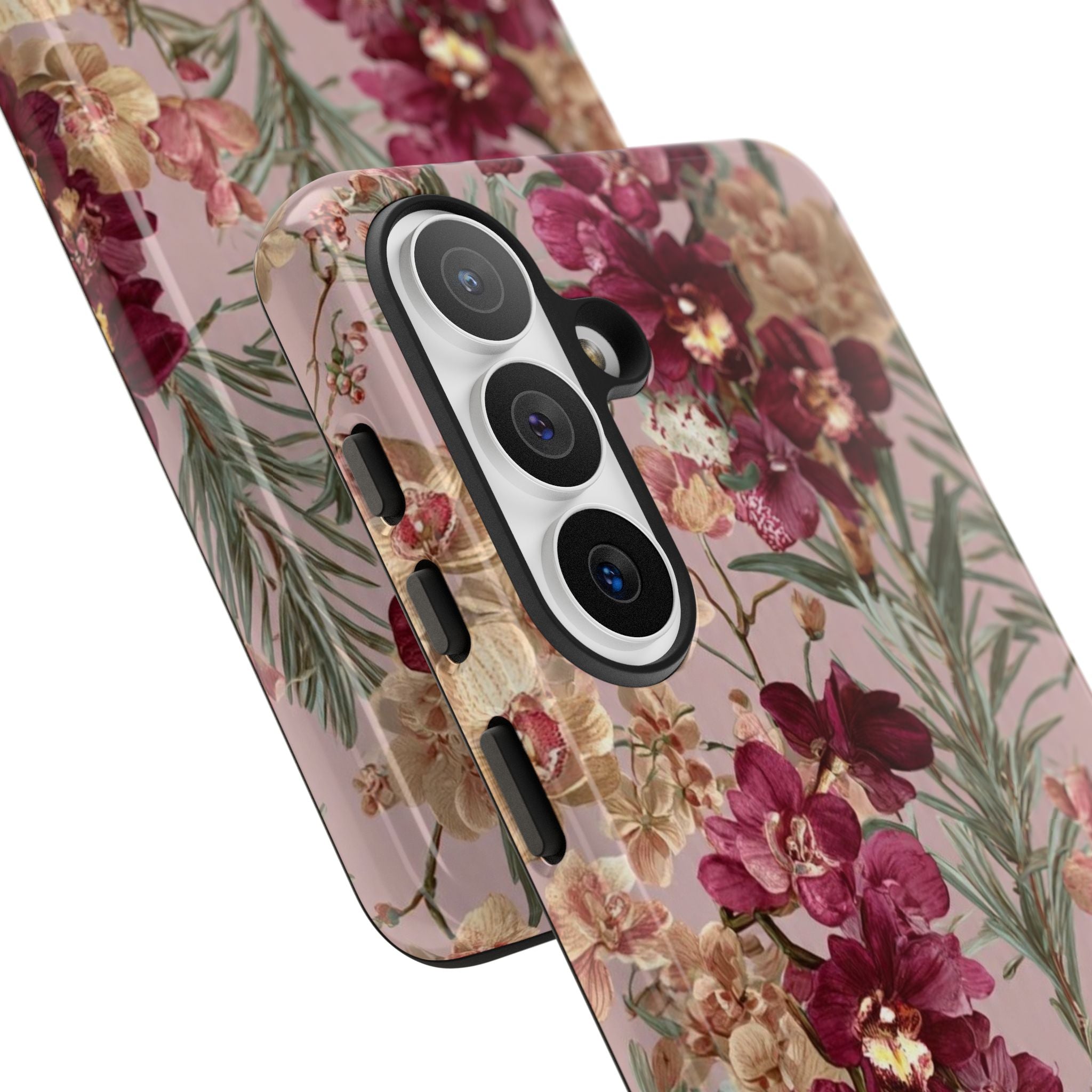 Floral Orchid Tough Phone Case — Vintage Pink Burgundy Protection