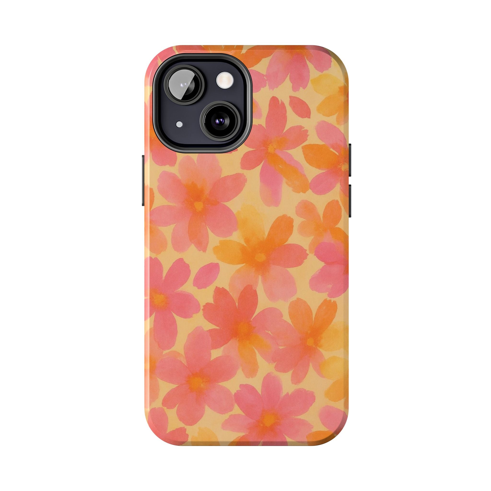 Floral Watercolor Tough Phone Case — Pink & Orange Bloom Protective Cover