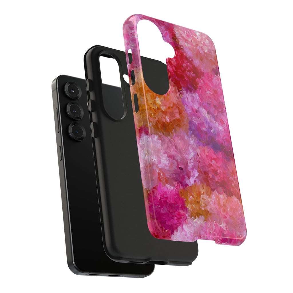 Floral Burst Tough Phone Case — Pink Watercolor Peony Protective Cover