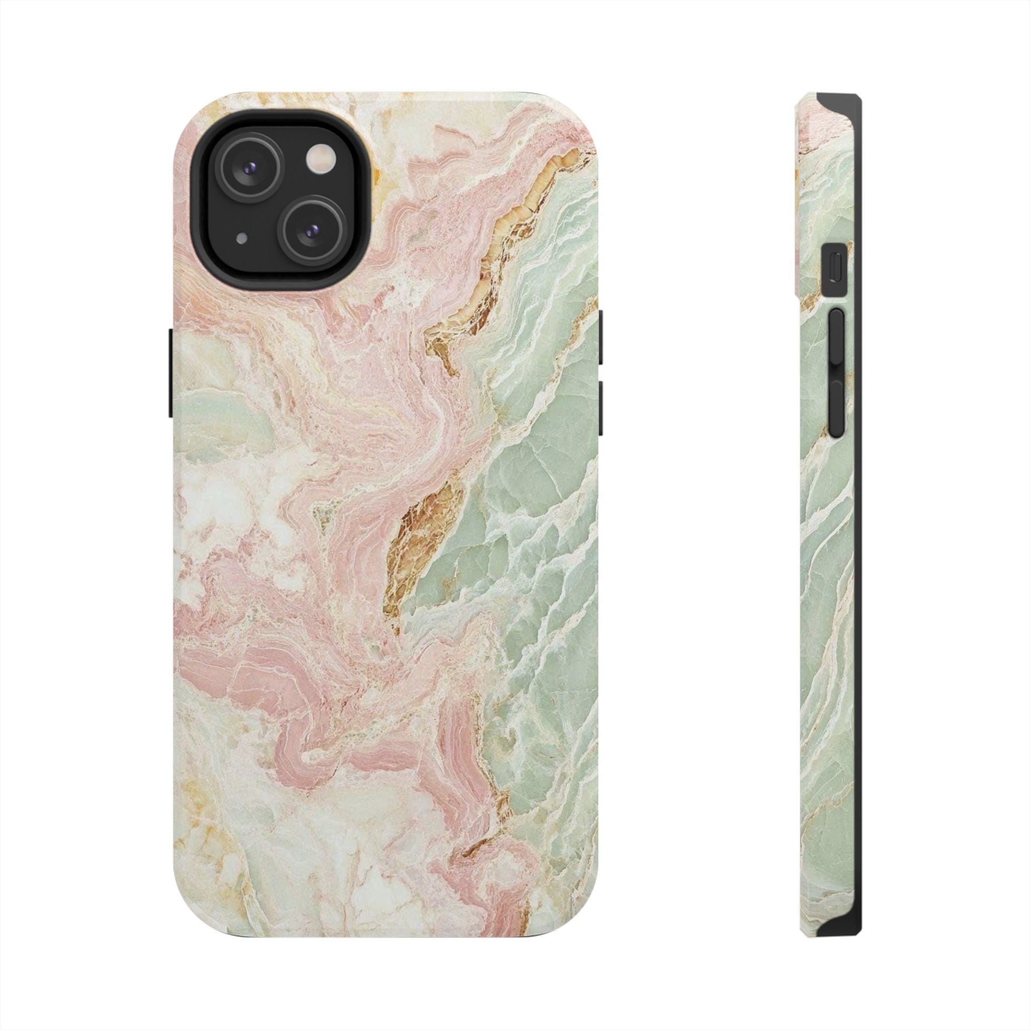 Pastel Marble Tough Phone Case – Protective iPhone Cover with Pink & Mint Swirl