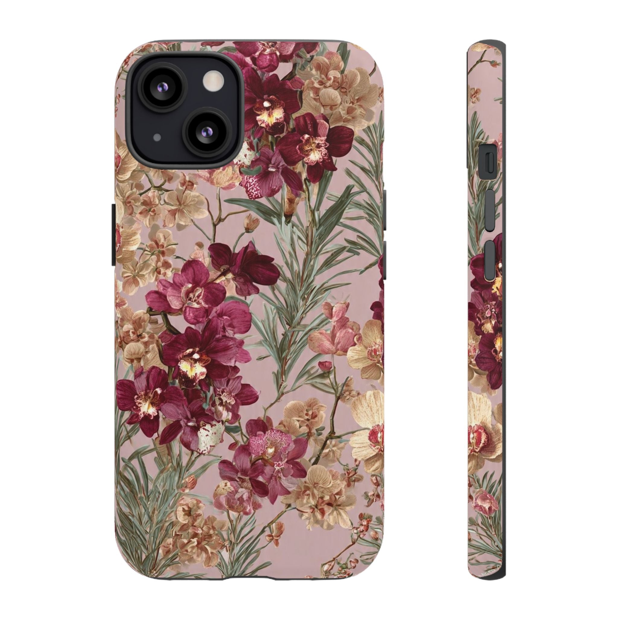 Floral Orchid Tough Phone Case — Vintage Pink Burgundy Protection