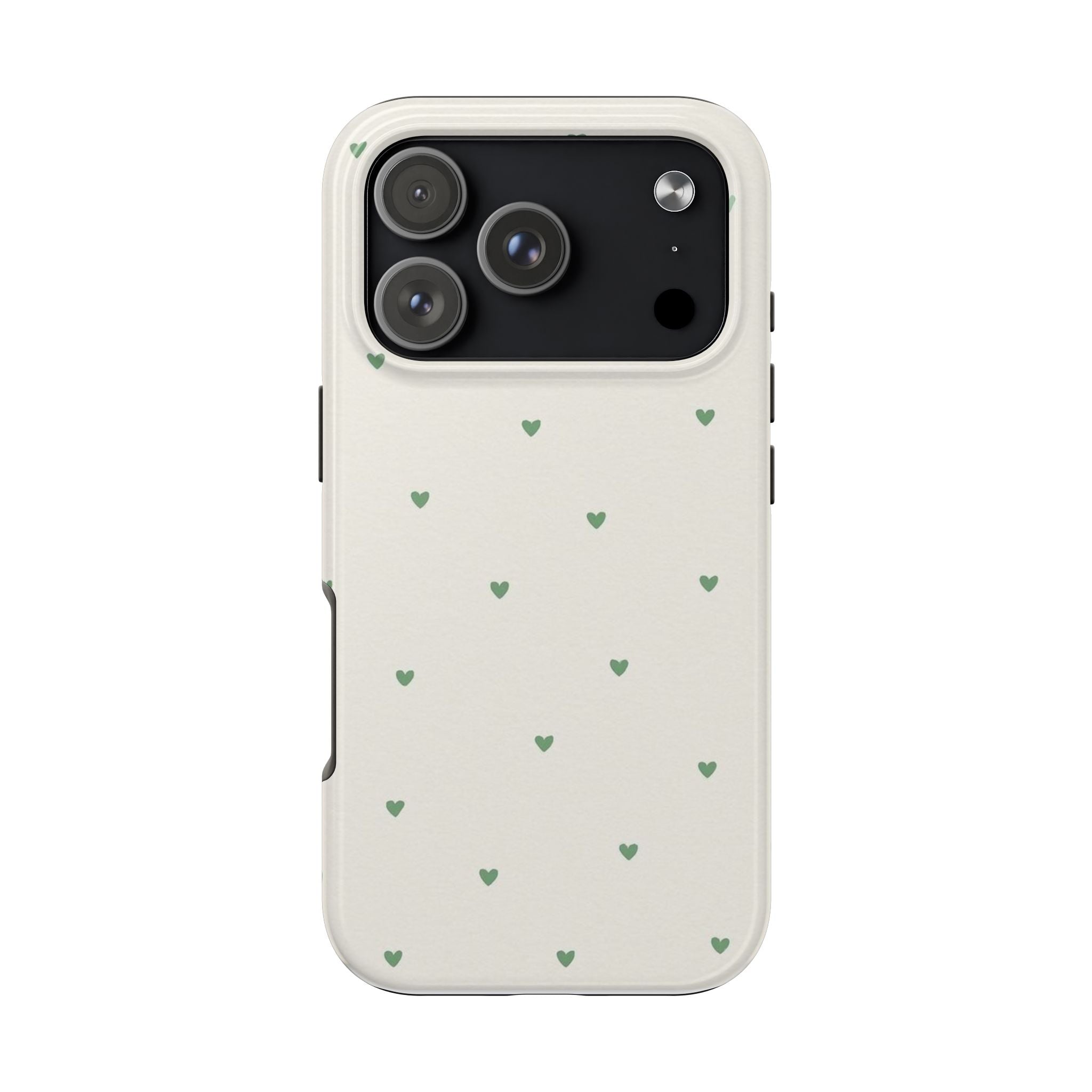 Minimal Green Heart Tough Phone Case — Protective Cute Patterned iPhone Case