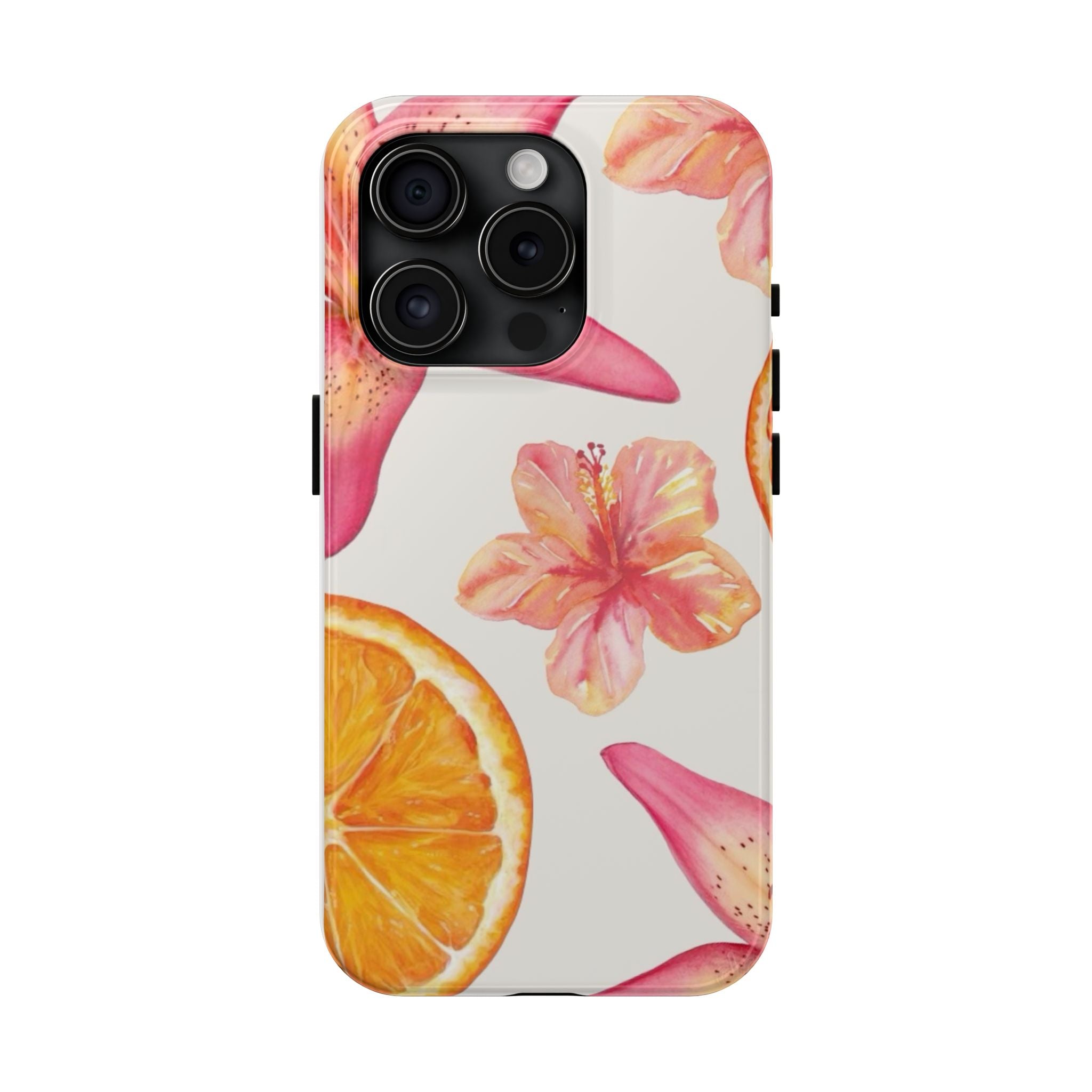 Tough Phone Case — Tropical Citrus & Pink Hibiscus Design