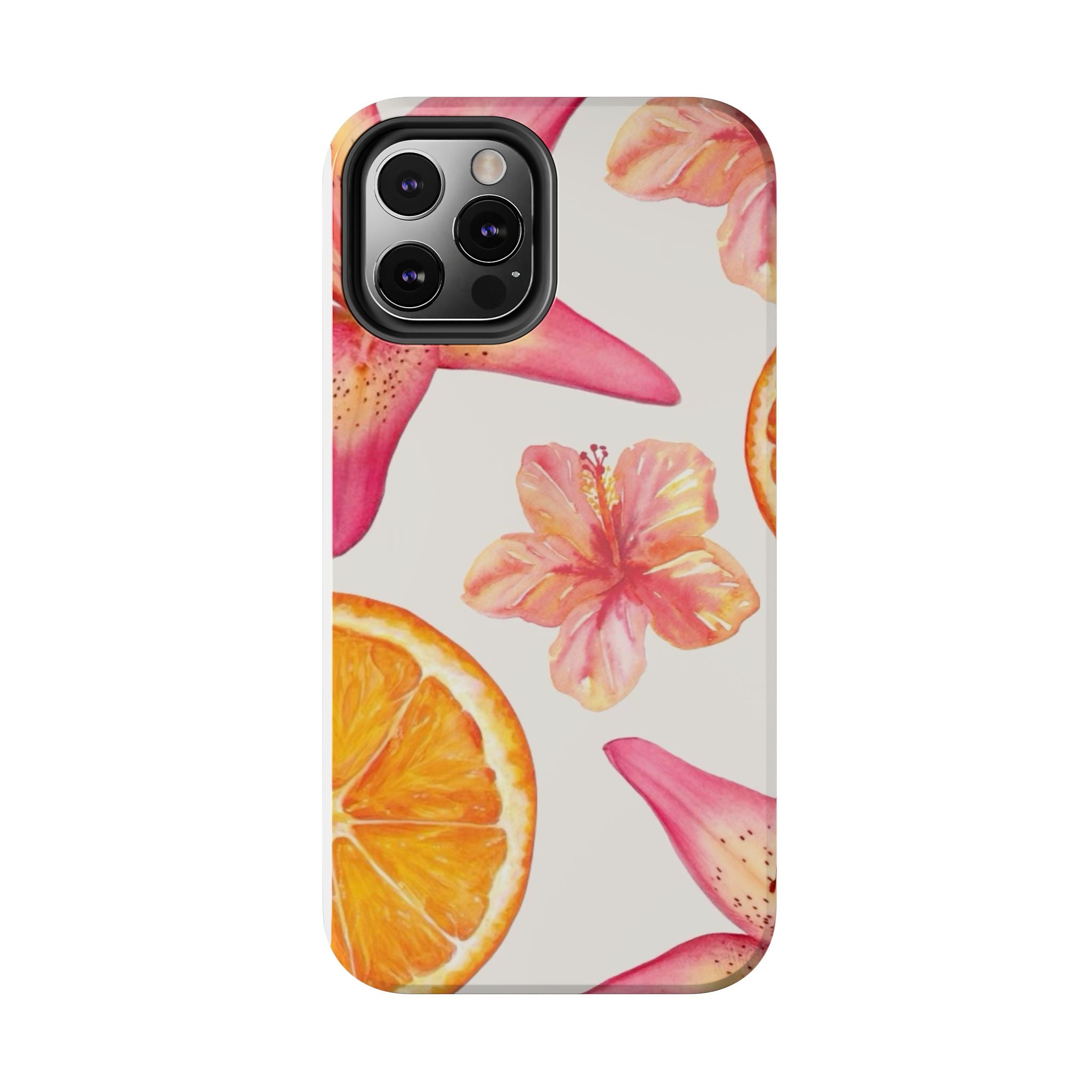 Tough Phone Case — Tropical Citrus & Pink Hibiscus Design