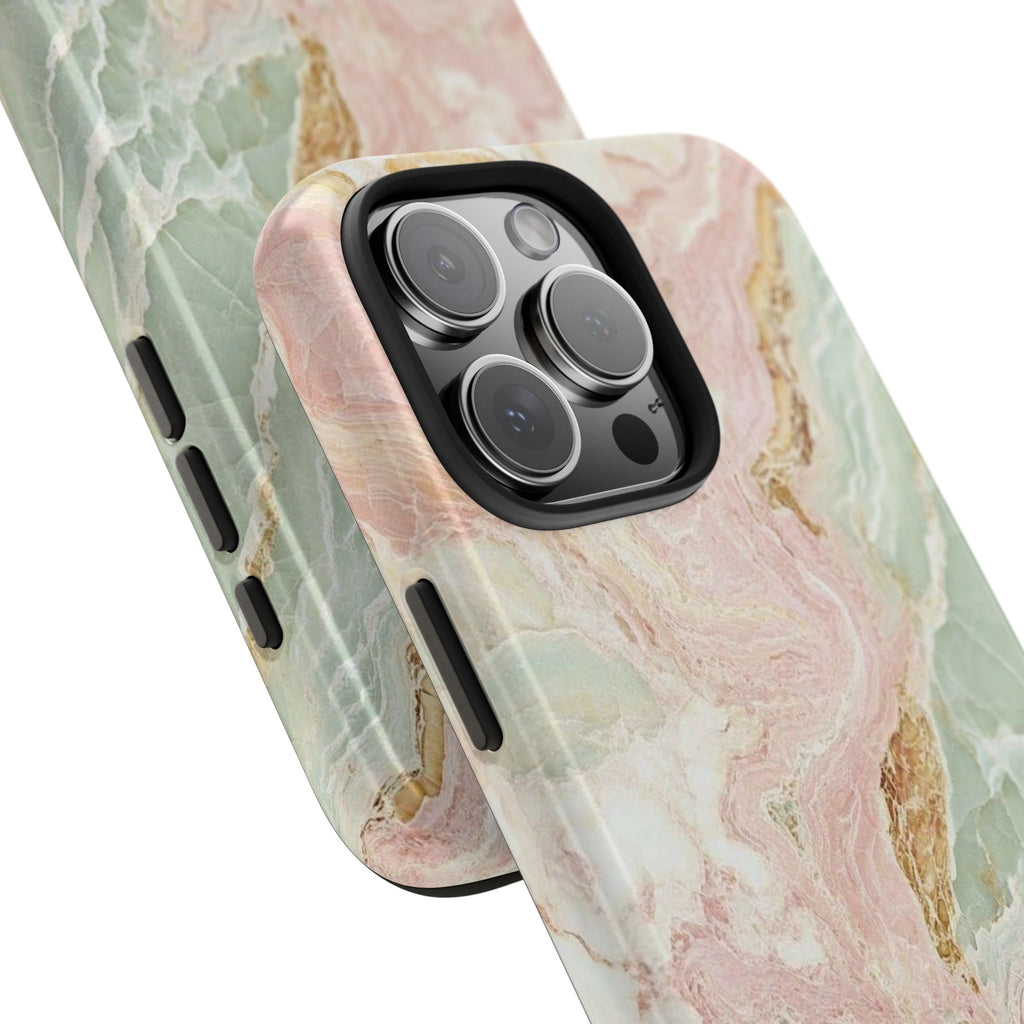 Pastel Marble Tough Phone Case – Protective iPhone Cover with Pink & Mint Swirl
