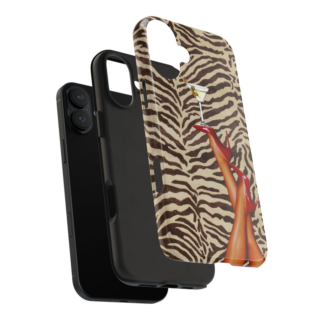 Zebra Glam Tough Phone Case — Martini & Red Heels Retro Style