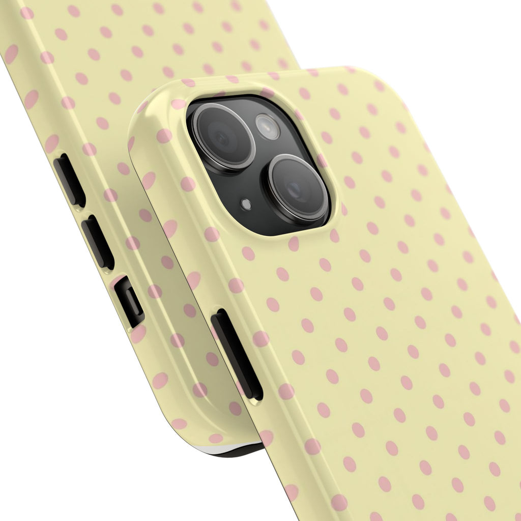 Pink Polka Dot Tough Phone Case — Pastel Yellow Protective iPhone Cover