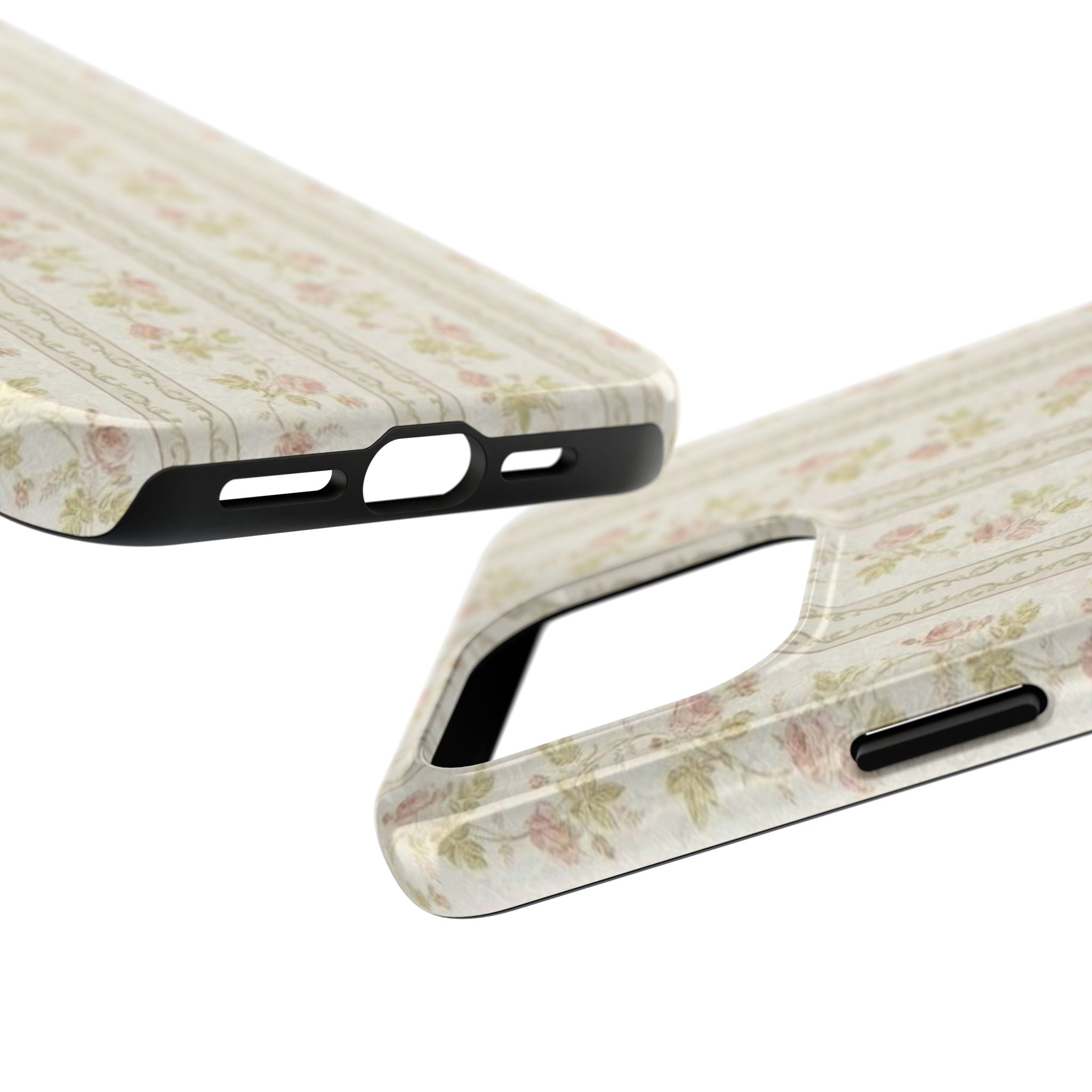 Vintage Floral Stripe Tough Phone Case — Shabby Chic Rose Protection