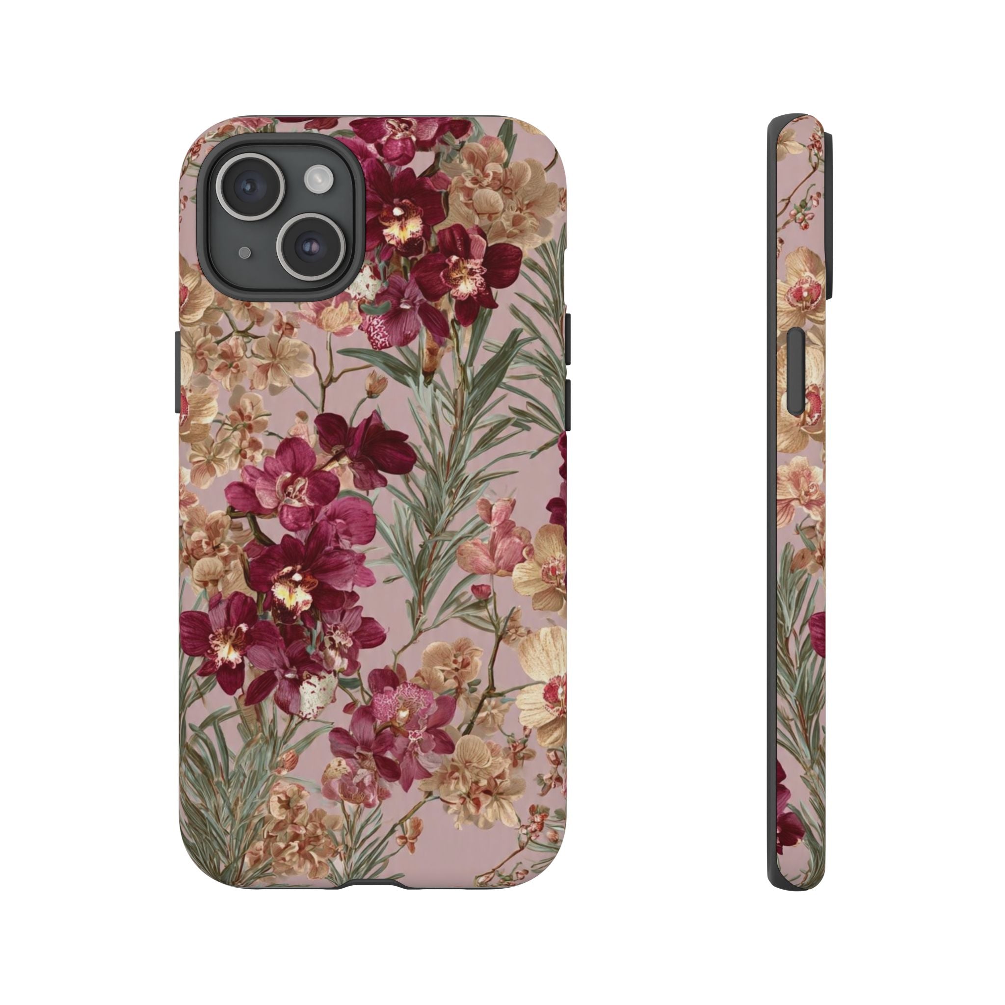 Floral Orchid Tough Phone Case — Vintage Pink Burgundy Protection