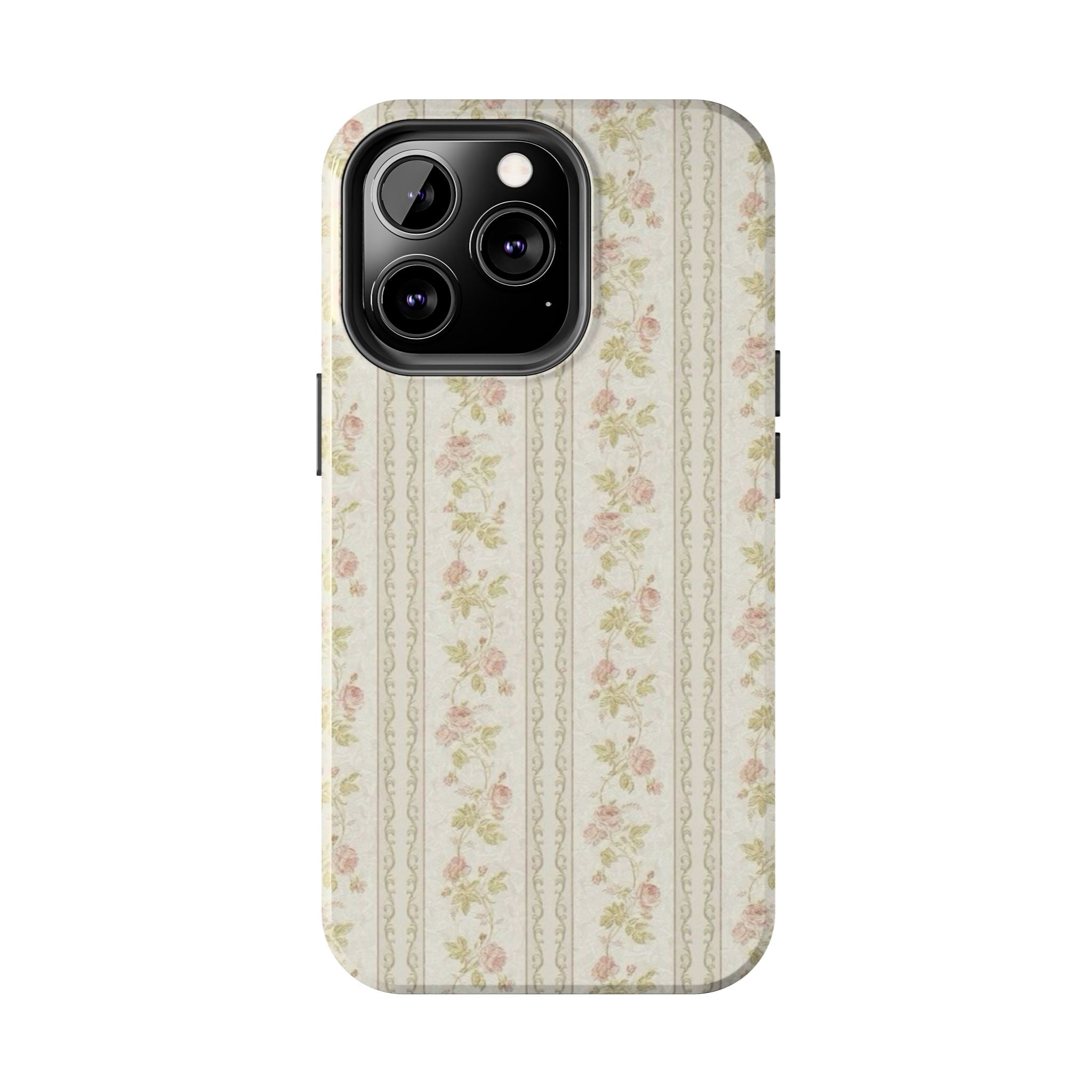 Vintage Floral Stripe Tough Phone Case — Shabby Chic Rose Protection