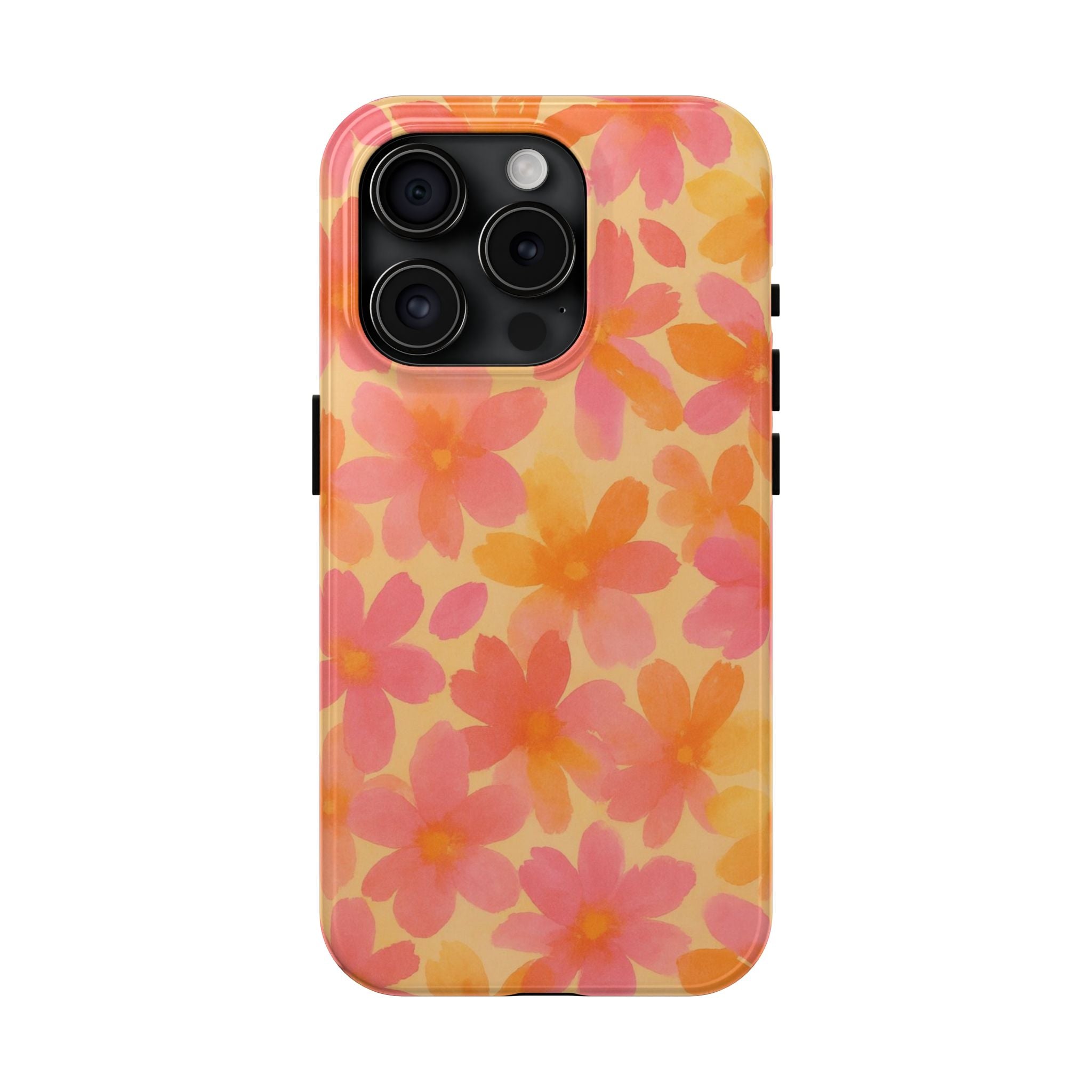 Floral Watercolor Tough Phone Case — Pink & Orange Bloom Protective Cover