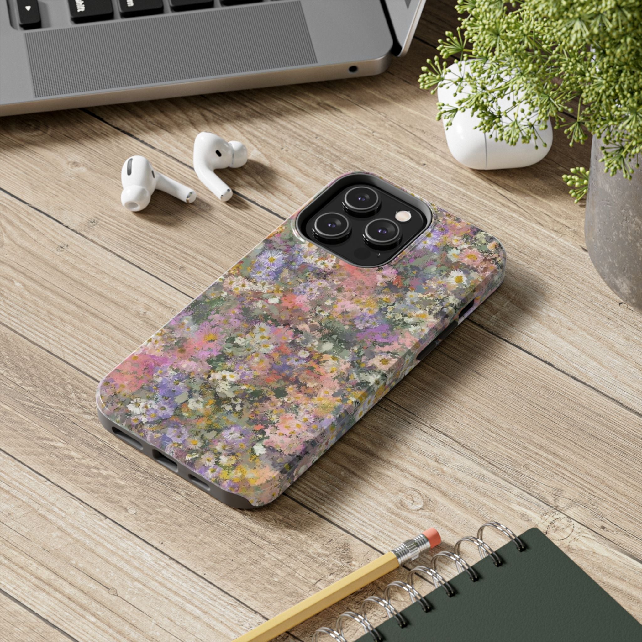 Floral Impression Tough Phone Case — Pastel Meadow Protective Cover