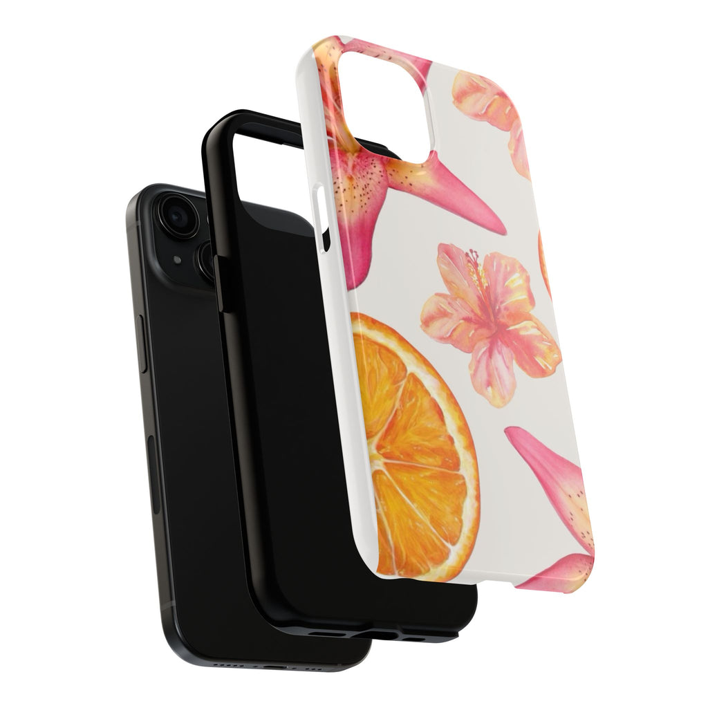Tough Phone Case — Tropical Citrus & Pink Hibiscus Design