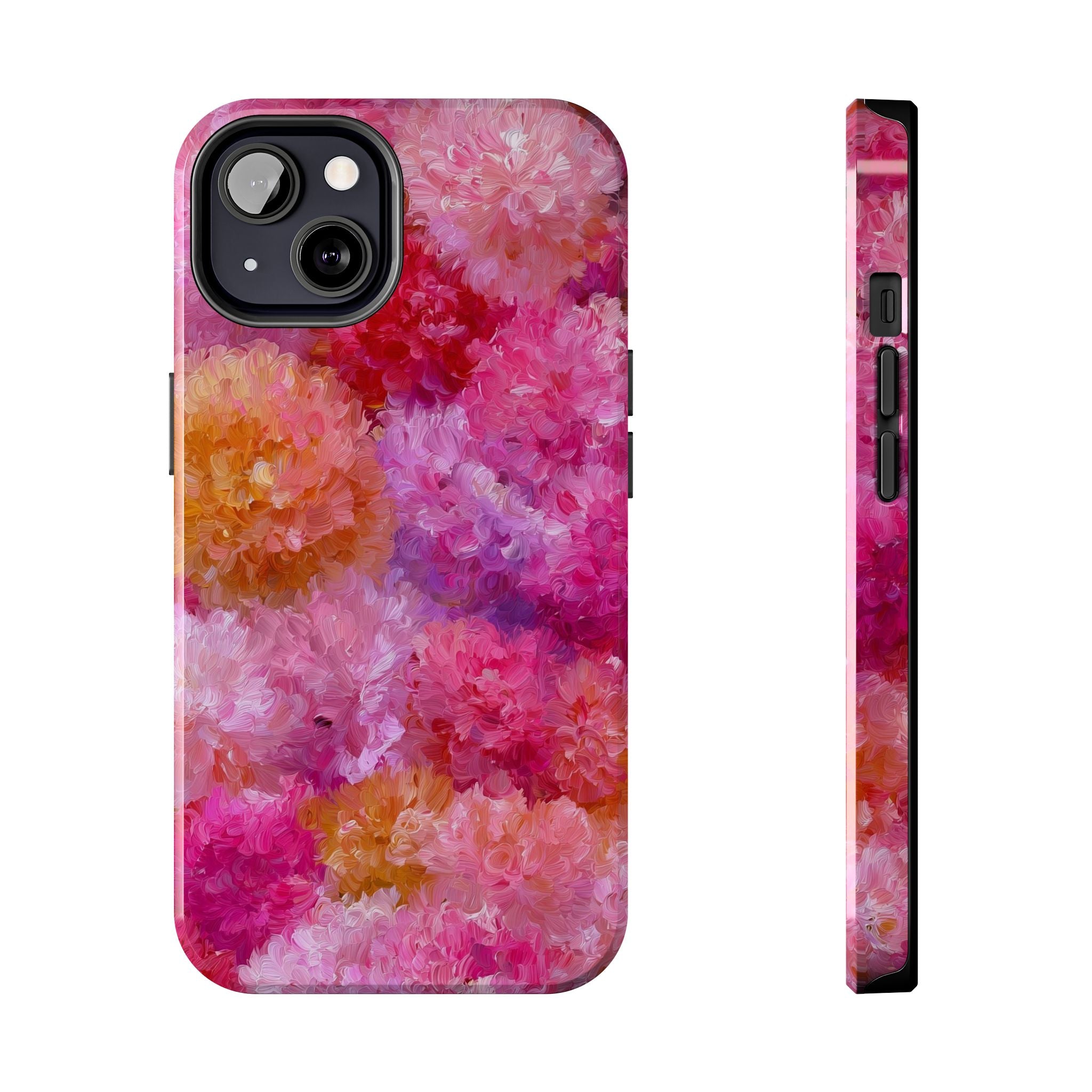 Floral Burst Tough Phone Case — Pink Watercolor Peony Protective Cover