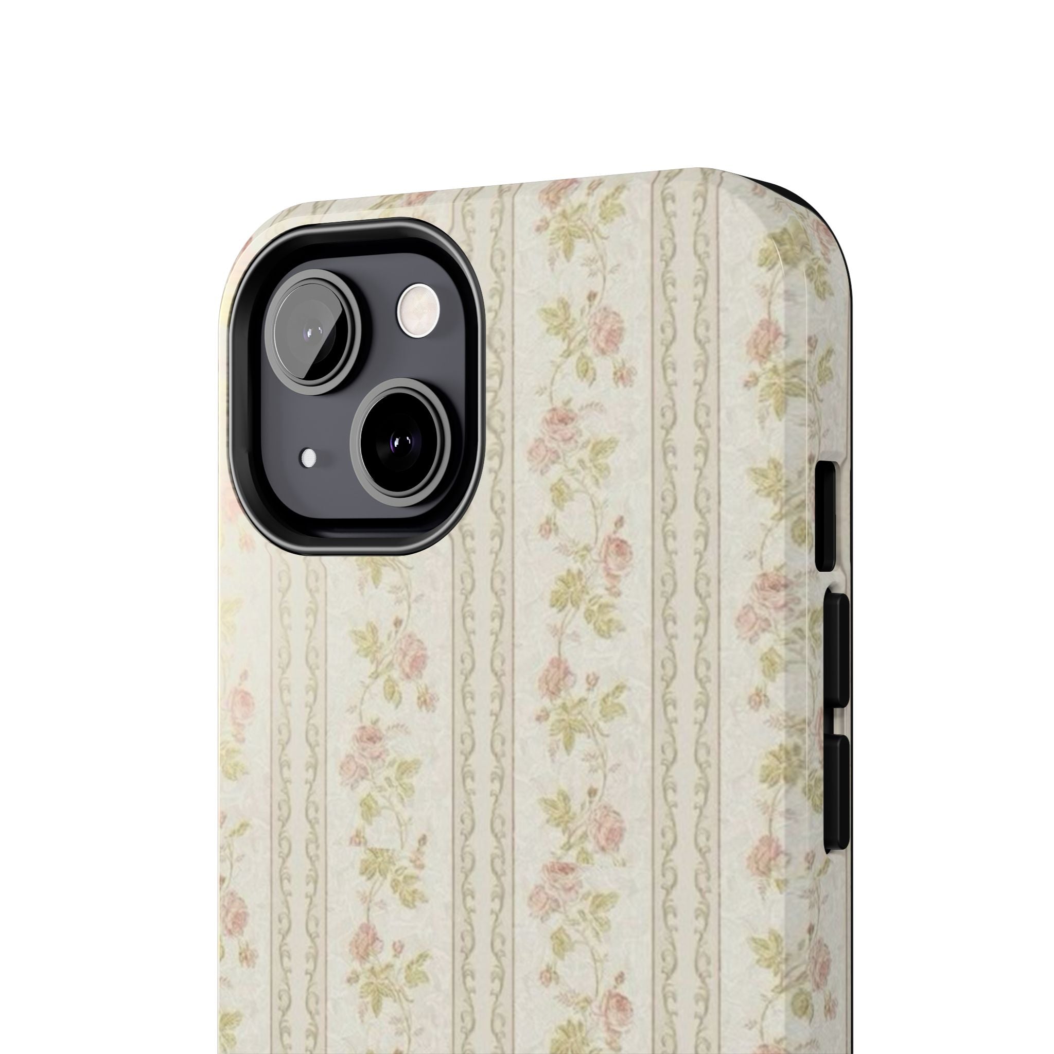 Vintage Floral Stripe Tough Phone Case — Shabby Chic Rose Protection