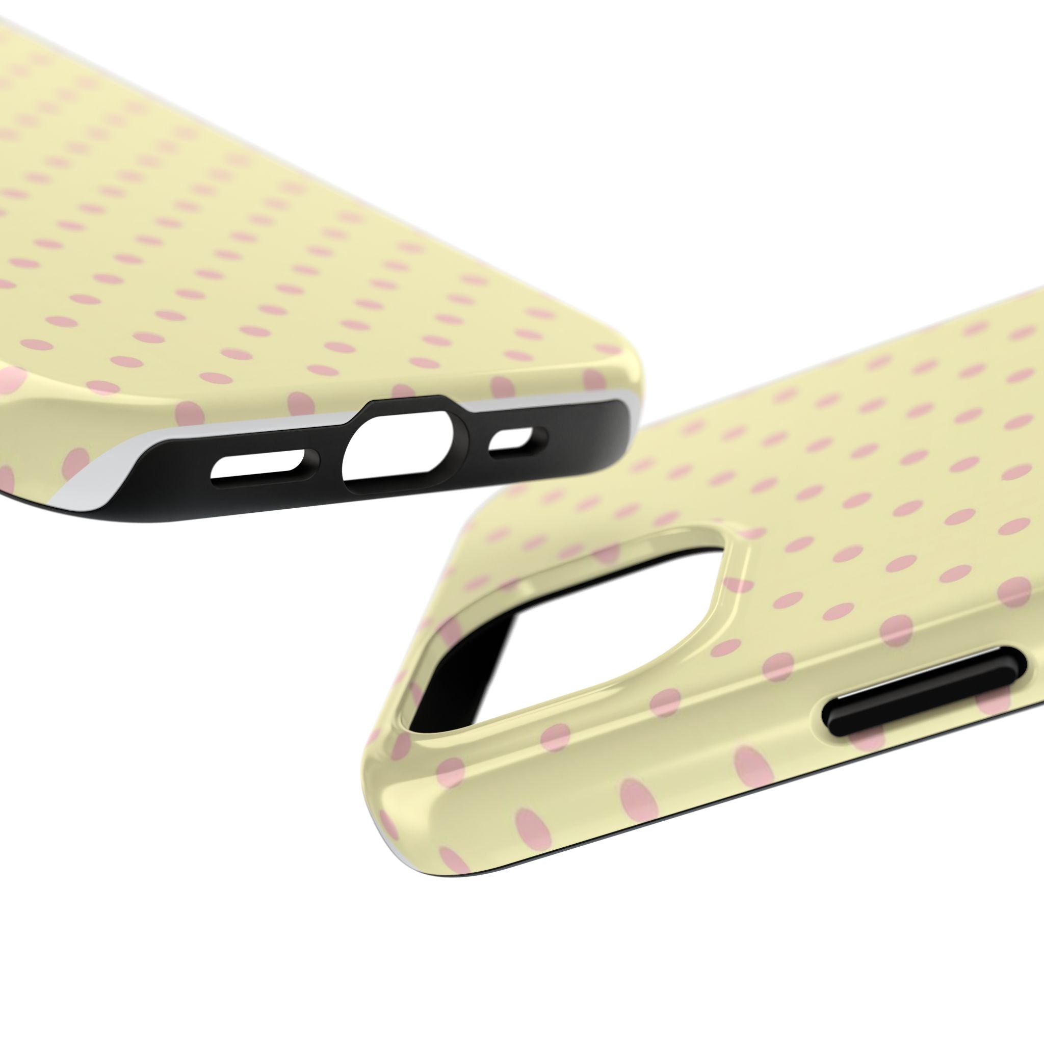 Pink Polka Dot Tough Phone Case — Pastel Yellow Protective iPhone Cover
