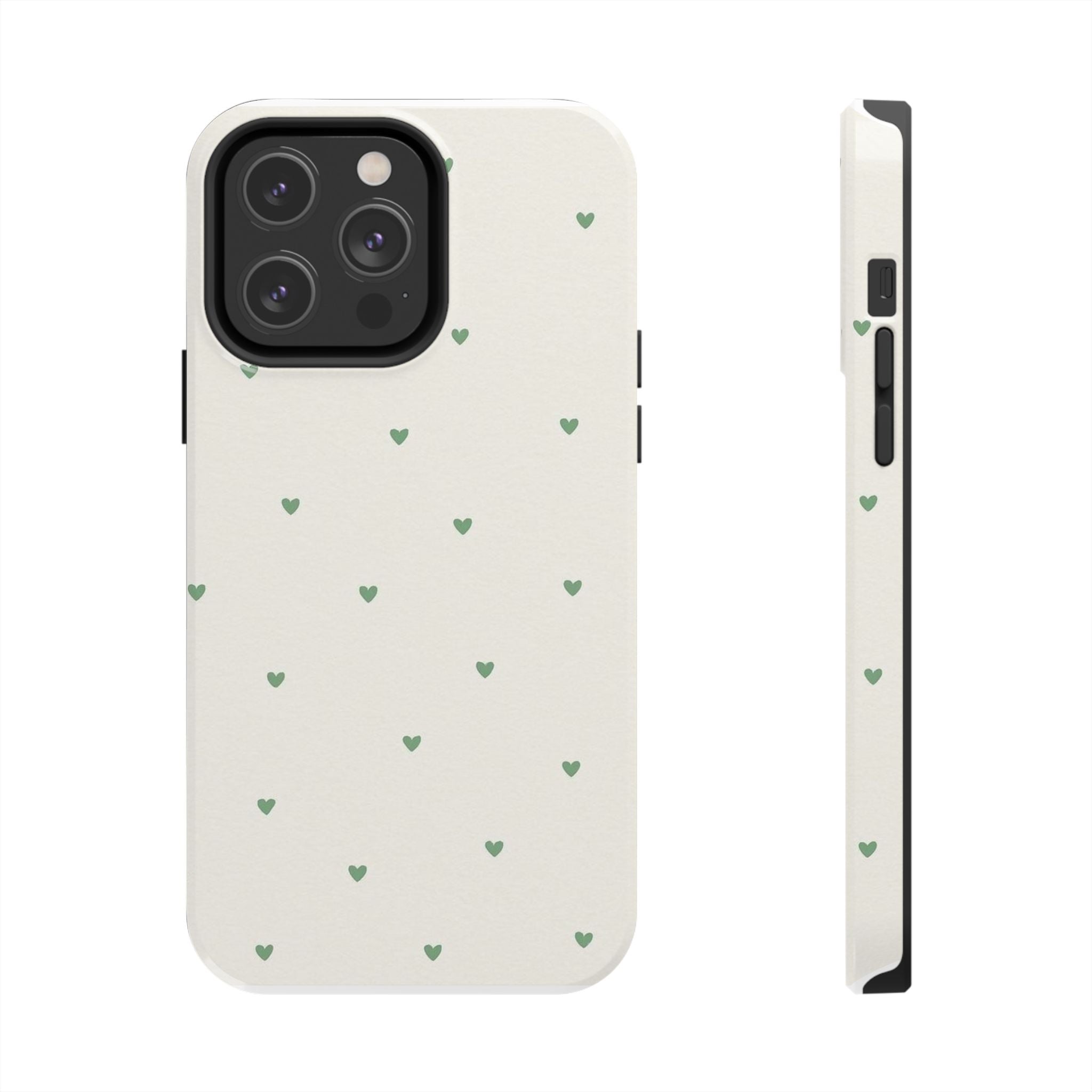 Minimal Green Heart Tough Phone Case — Protective Cute Patterned iPhone Case