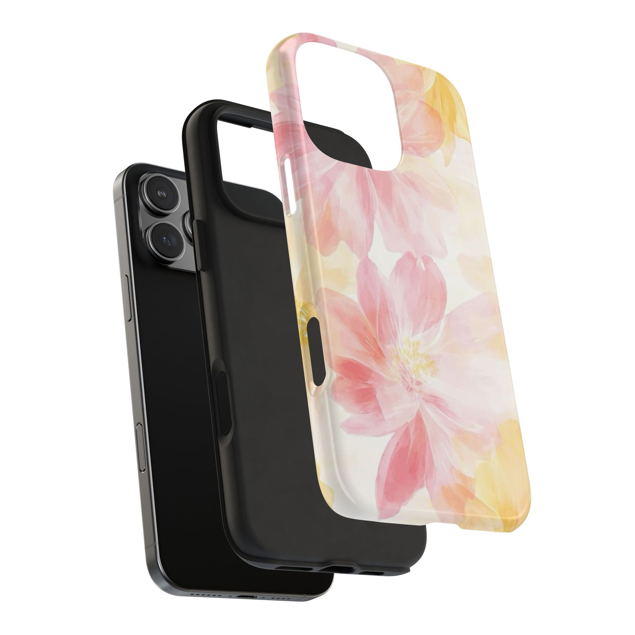 Floral Watercolor Tough Phone Case — Pink & Yellow Bloom Protective Cover
